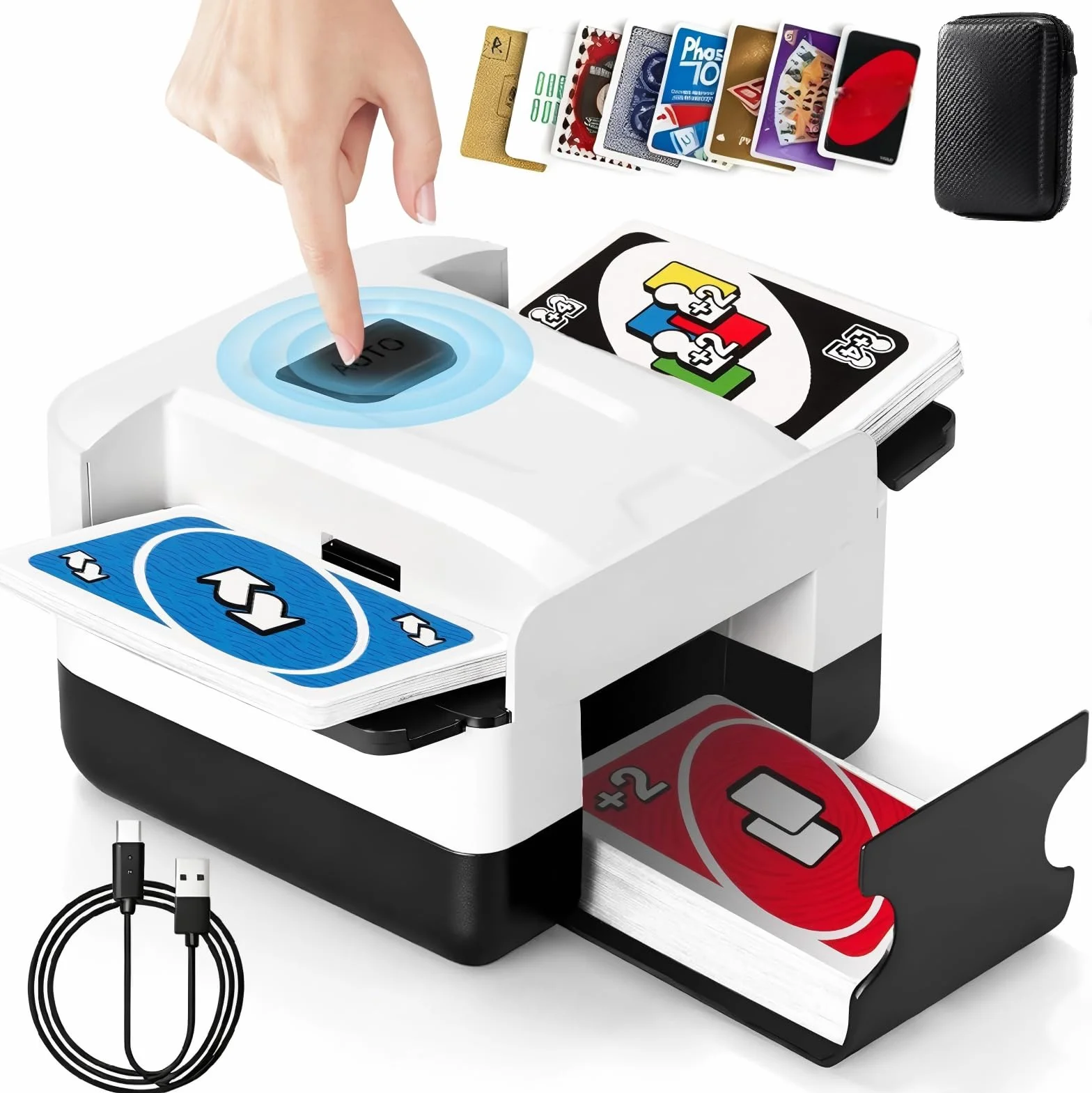 Mescolatore Carte da Gioco Automatico Ricaricabile 3000 mAh 2 Mazzi Bianco