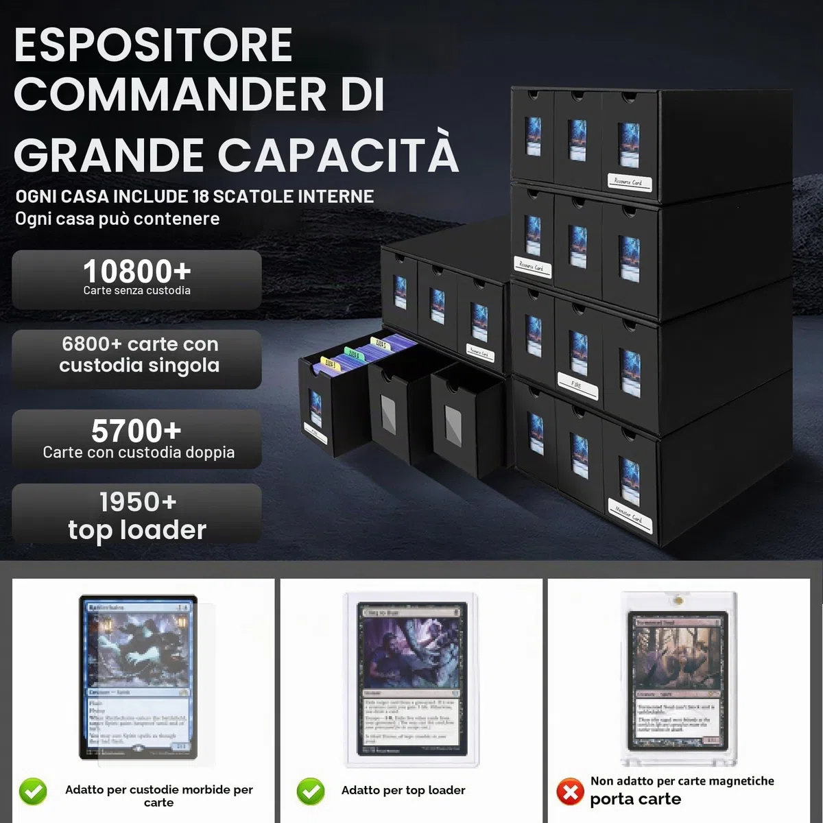 Deck Box per 10800+ Carte, Scatola Porta Carte per MTG con 72 Separatori, Porta Deck con Etichette, Trading Card Box Assemblaggio Libero, per TCG PTCG Yugioh e Carte Sportive