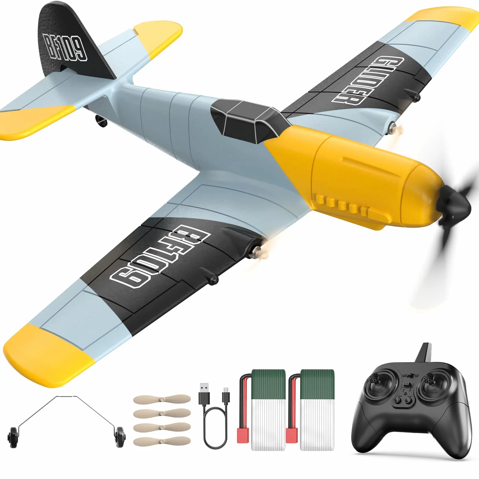 DEERC Aereo RC 3 canali BF-109 Giocattolo da caccia per aereo telecomandato, Stabilizzatore giroscopico a 6 assi da 2,4 GHz Aereo per aliante RTF, Facile da pilotare per Adulti Bambini Principianti…