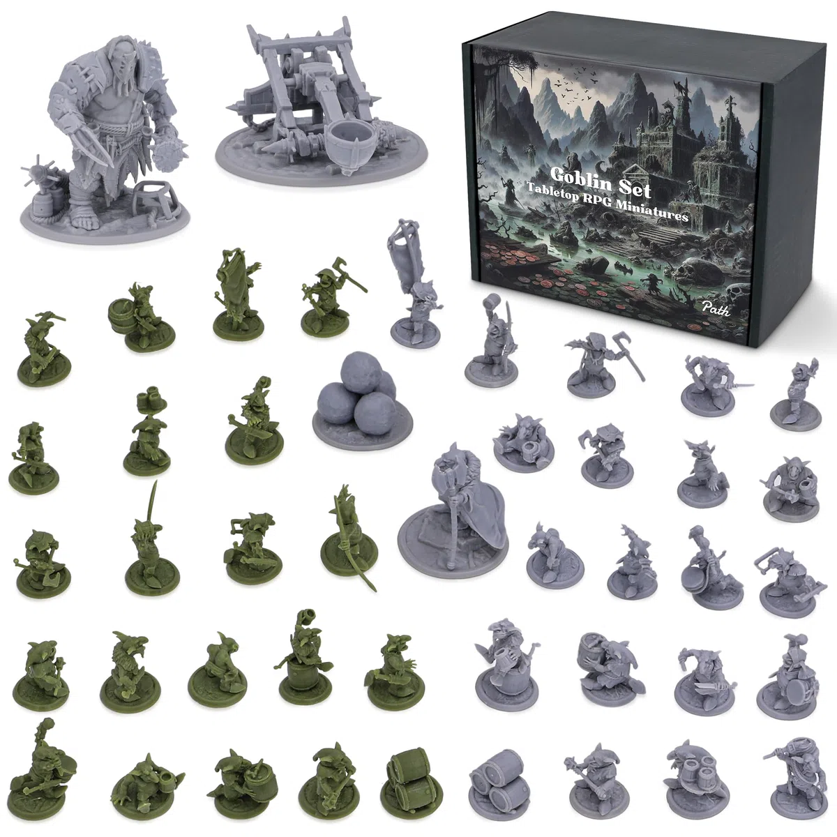 Path Gaming Fantasy Goblins - Set di 46 statuine non dipinte da 28 mm, per miniature D&D per Draghi e Dungeon, miniature RPG, mostri massicci da tavolo
