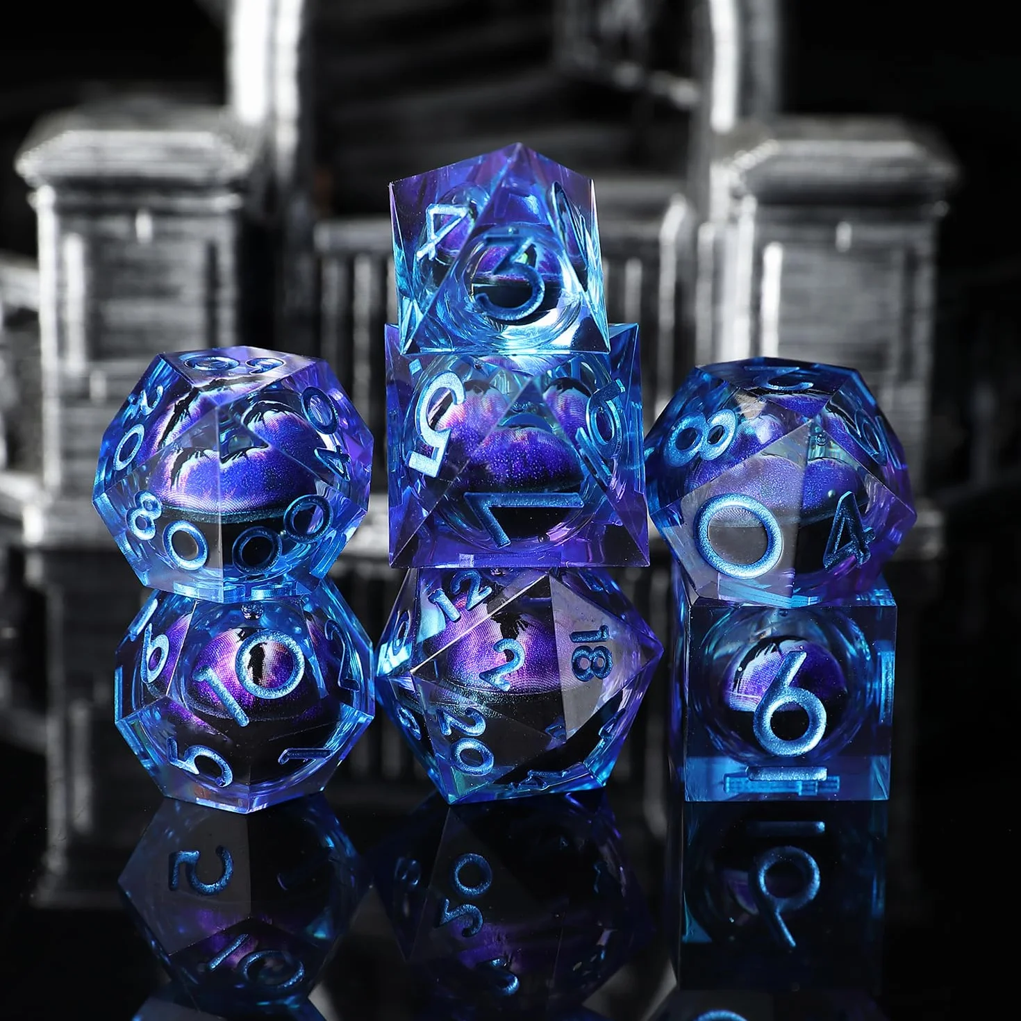 DnD Dadi Set Dadi D&D 7 Pezzi Occhio del Drago Mobili Bulbo Oculare Resina Gioco Particolari con Bordi Affilati Poliedrici Dadi per Dungeon Draghi Pathfinder RPG DND MTG con Confezione Regalo
