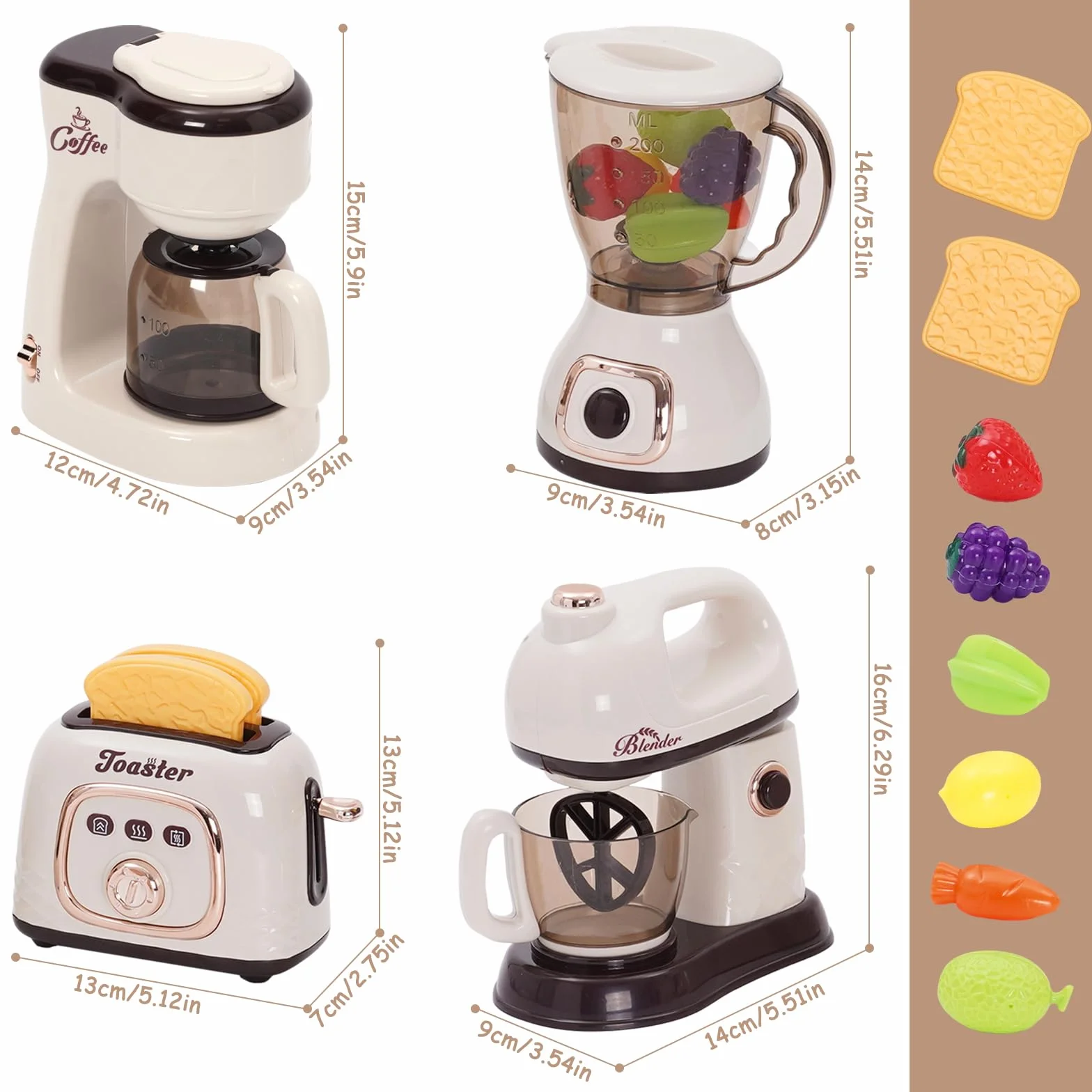 Accessori Cucina Bambini, Set di Elettrodomestici da Cucina Giocattolo per Bambini, Macchina da Caffè, Frullatore, Mixer, Tostapane con Luci e Suoni, Gioco di Ruolo Regalo per Ragazzi e Ragazze 3+Anni
