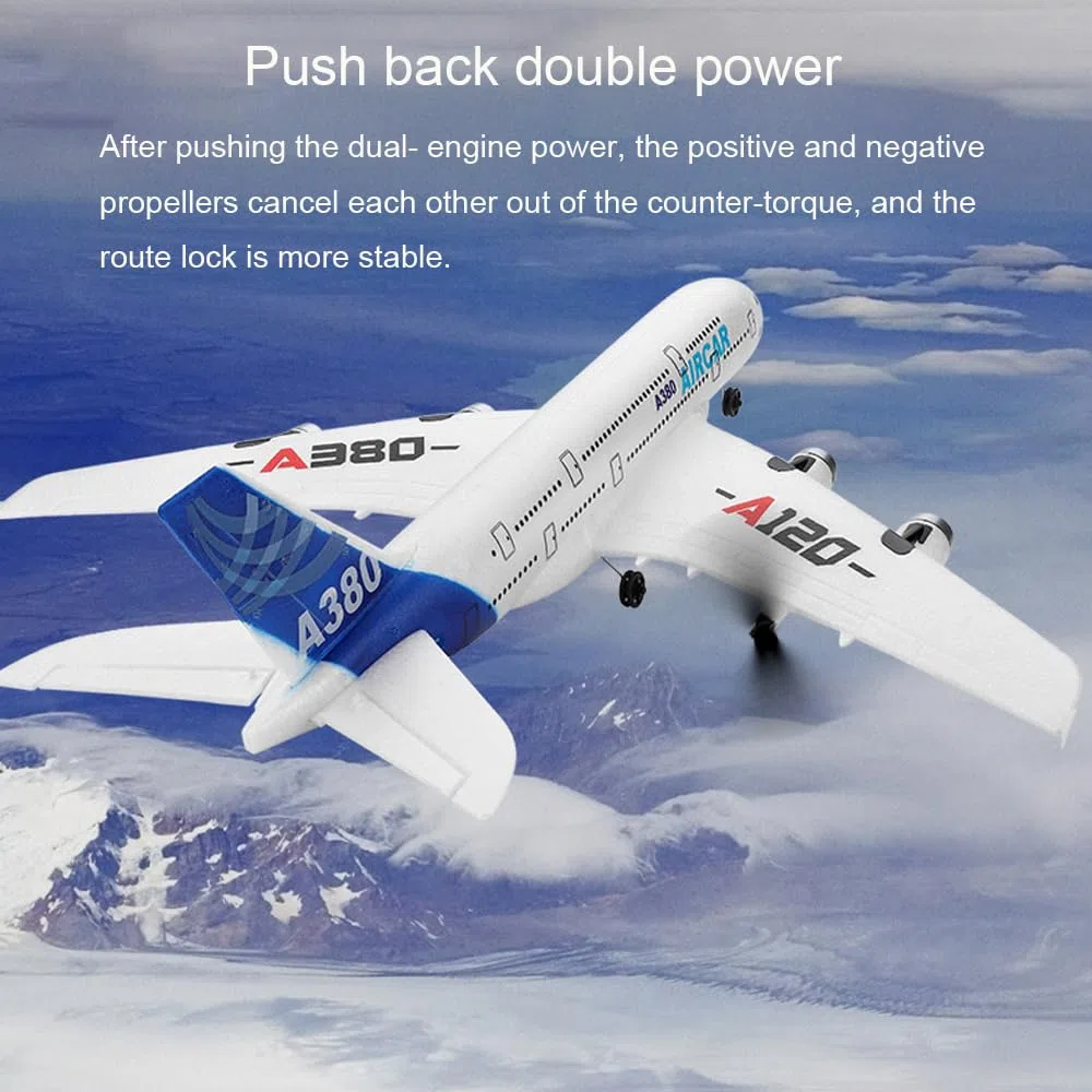 Aereo RC A120-Aircar A380, Aerei Telecomandato ad Ala Fissa EPP a 3 Canali per Esterni, Modello di Aereo A380 con Trasmettitore a 2,4 GHz