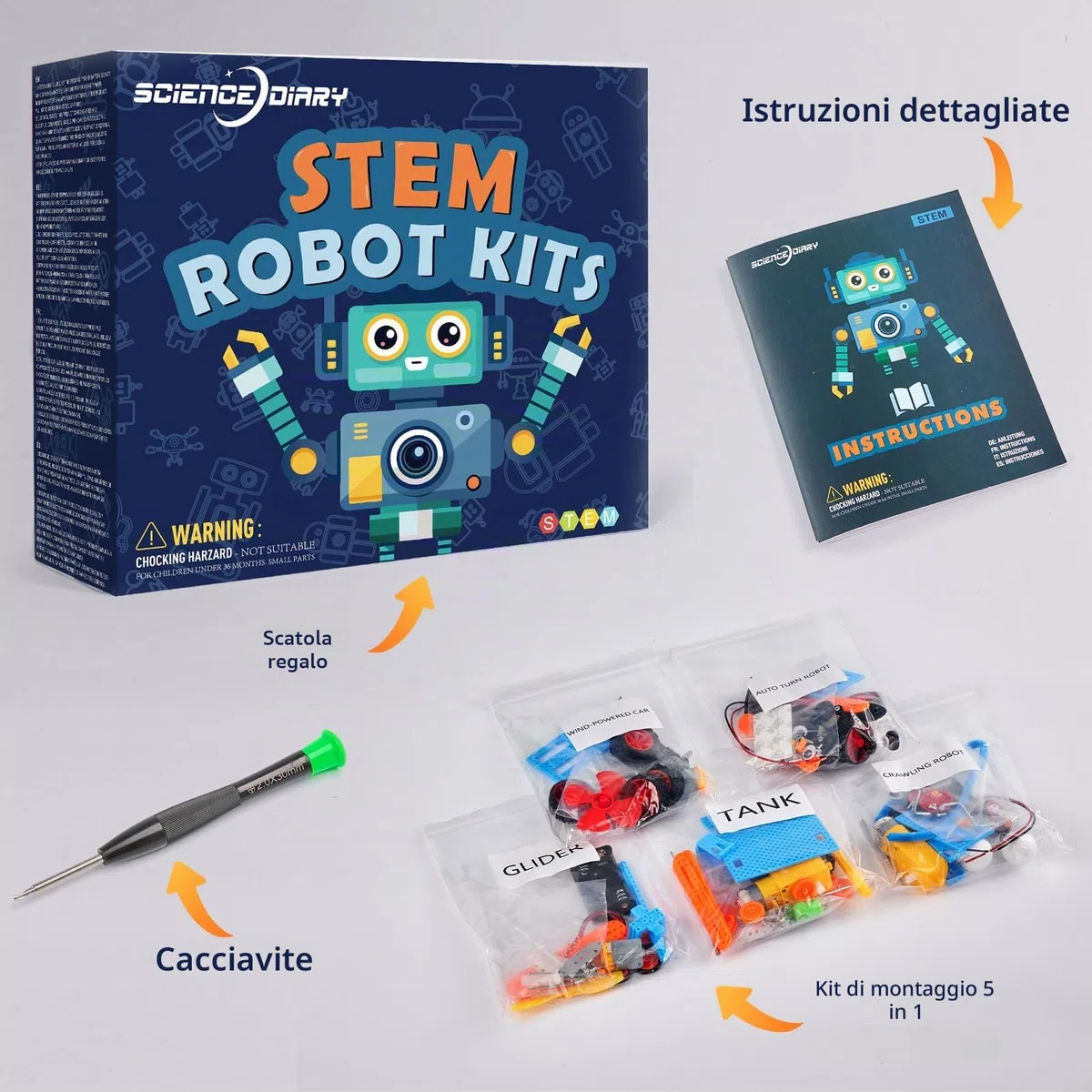 Kit di Costruzione Robot STEM per Bambini - Set di Artigianato per Esperimenti di Ingegneria con Motore e Utensili, Attività di Giocattoli Educativi per la Ricerca, Regali di Natale e