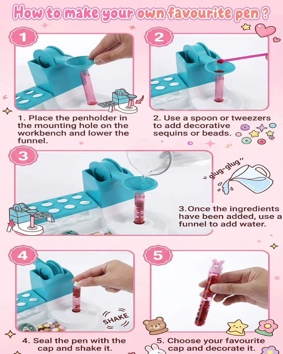 Set di penne fai da te per bambini dai 6 anni in su, con 50 accessori per 10 penne personalizzate (glitter, piume, personaggi), set creativo come regalo per compleanno dei bambini e inizio della