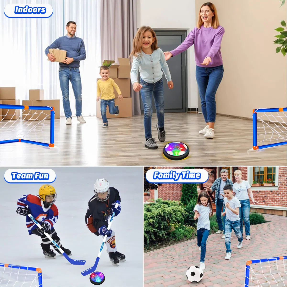 Pallone Calcio Fluttuante - 3-in-1 Air Hover Calcio con Luci LED Paracolpi in Bchiuma Floating Air Soccer Giocattoli Sportivi Esterni Indoor per Ragazzi Ragazze Bimbi 3 4 5 6 7 8-12 Anni