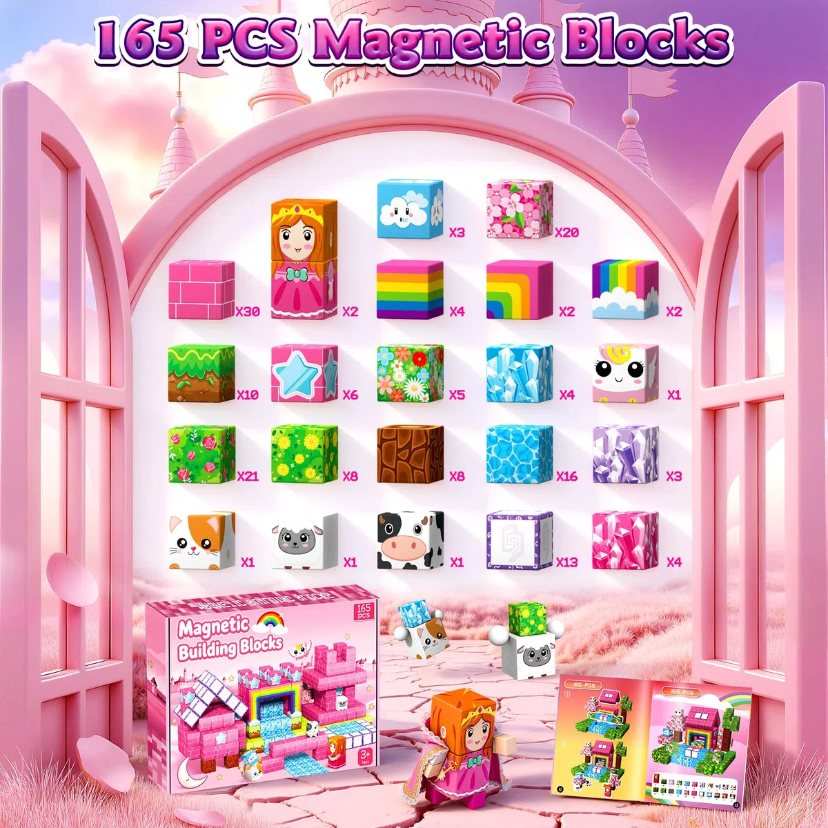 Costruzioni Magnetiche per Bambini - 165 Pezzi Costruzioni cubi magnetici per Bambini, Giocattolo Montessori Bambini 4 5 6 7 8 9 Anni, Regali di Compleanno 3-10 Anni prestazioni staccabile