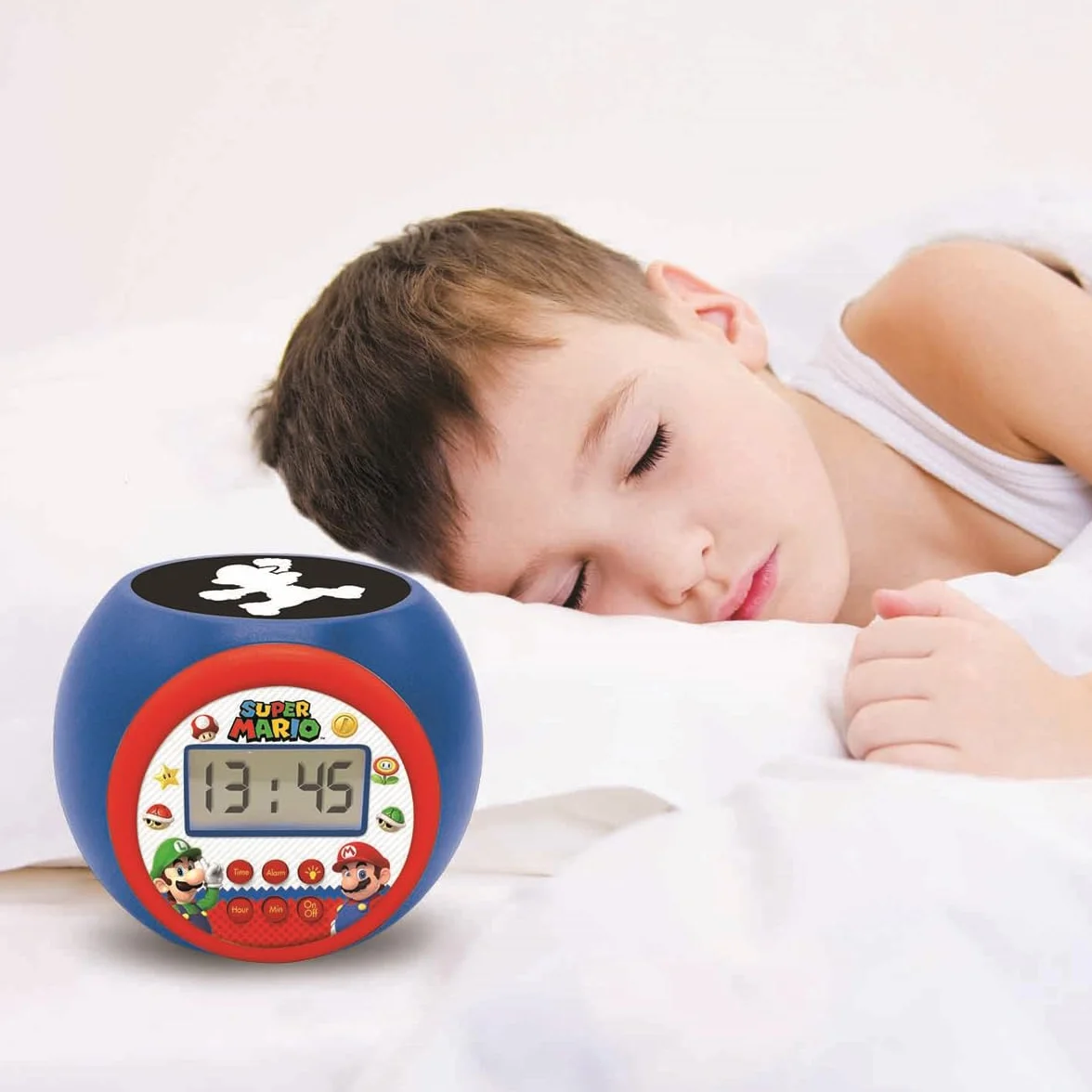 Lexibook - Nintendo Super Mario Sveglia con proiettore con Snooze Funzione, Luce Notturna con Timer, Schermo LCD, a Batteria, RL977NILXB