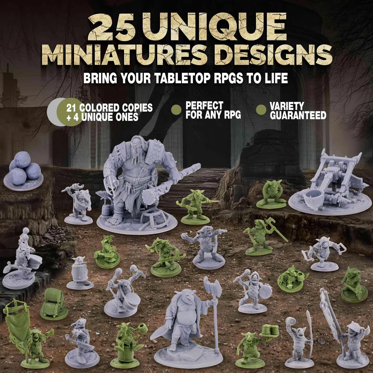 Path Gaming Fantasy Goblins - Set di 46 statuine non dipinte da 28 mm, per miniature D&D per Draghi e Dungeon, miniature RPG, mostri massicci da tavolo