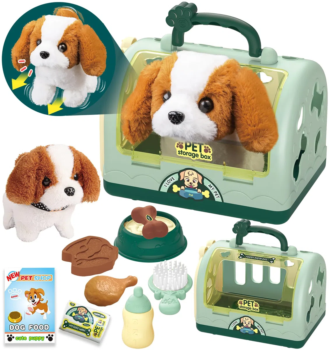 STAY GENT Cane Giocattolo Kit Valigetta Dottoressa Bambina Cagnolino Che Abbaia e Cammina 12Pezzi Peluche Cane Robot Pet Alimentazione Talk Gioco Regalo Giochi Bambini Bambina 2 3 4 5 6 7 Anni Femmina