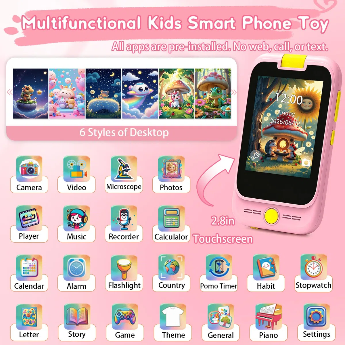 Telefono Giocattolo per Bambini, Macchina Fotografica, Regalo Bambina 3 4 5 6 7 8 Anni, Cellulare per Bambini, Unicorno Telefoni Educativi Finto per Bambina, Regali di Compleanno e Natale per Ragazze