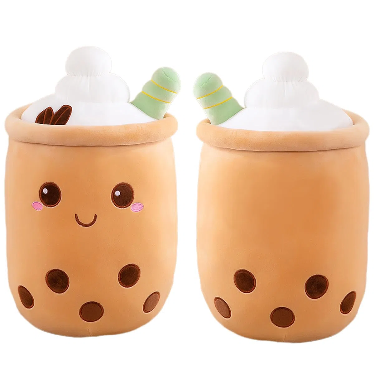 Bubble Tea Peluche Cuscino, Kawaii Boba Peluche Giocattolo Imbottito Soft Bubble Pearl Milk Tea Abbraccio Cuscino Regali per Bambini(Brown-Round eyes,50cm)