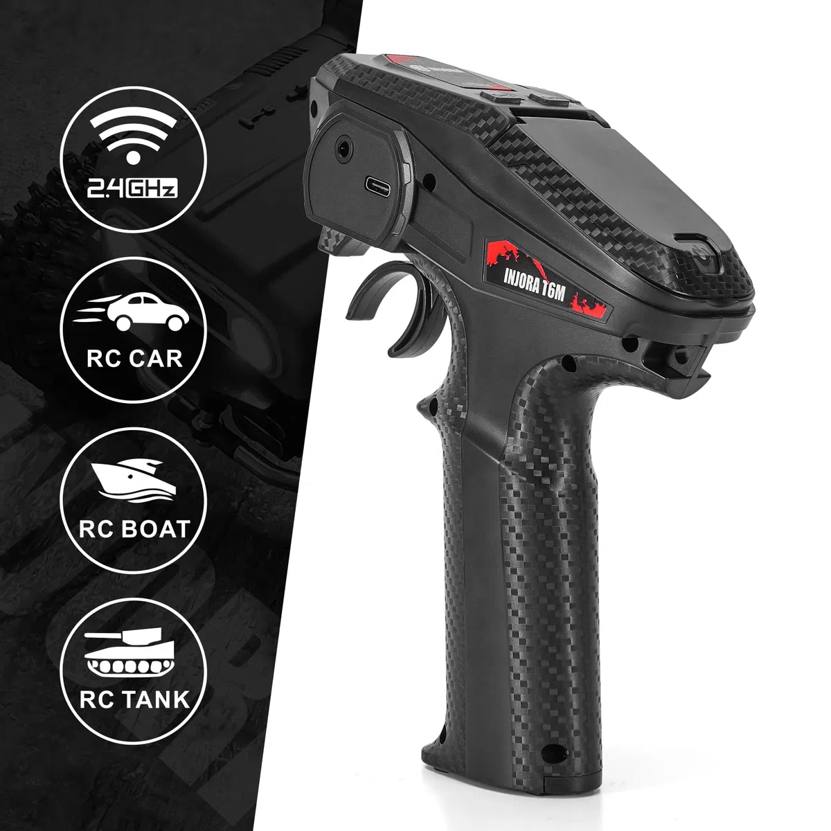 INJORA INT-T6M Trasmettitore Digitale Micro 2.4GHz con Controllo Remoto e Ricevitore 6CH per TRX4M SCX24 Auto RC 1/24 1/18(T6M)