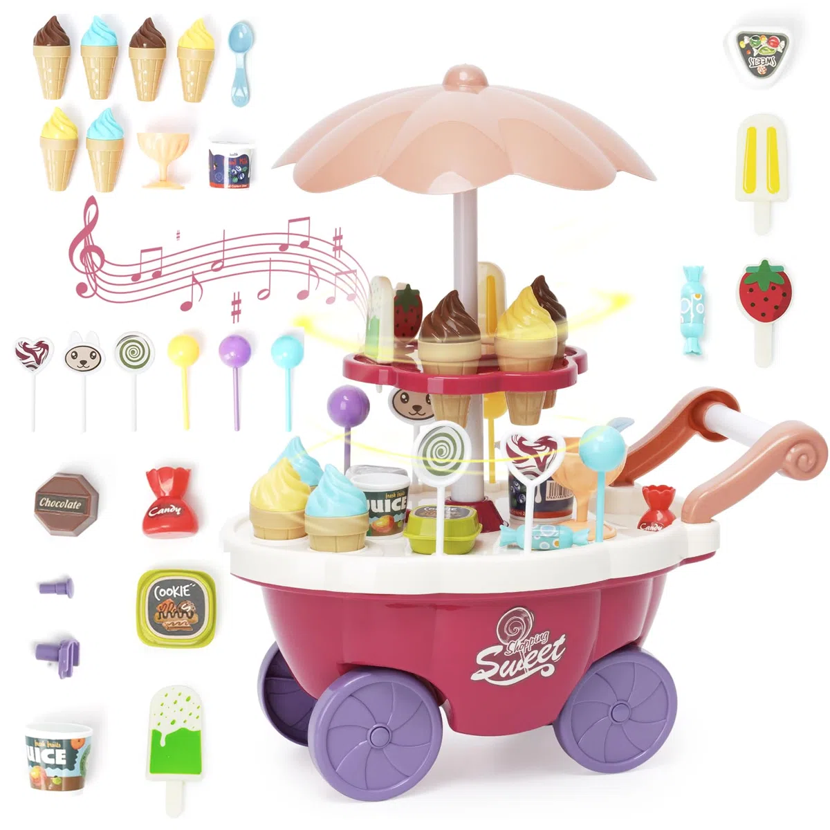 Set di Giocattoli per Gelato, Carretto dei gelati Carretto dei gelati per bambini, Carrello Gelatoper Contatore per Gelato, Giochi di Ruolo Regalo per Bambini 3+ Anni Ragazzi e Ragazze