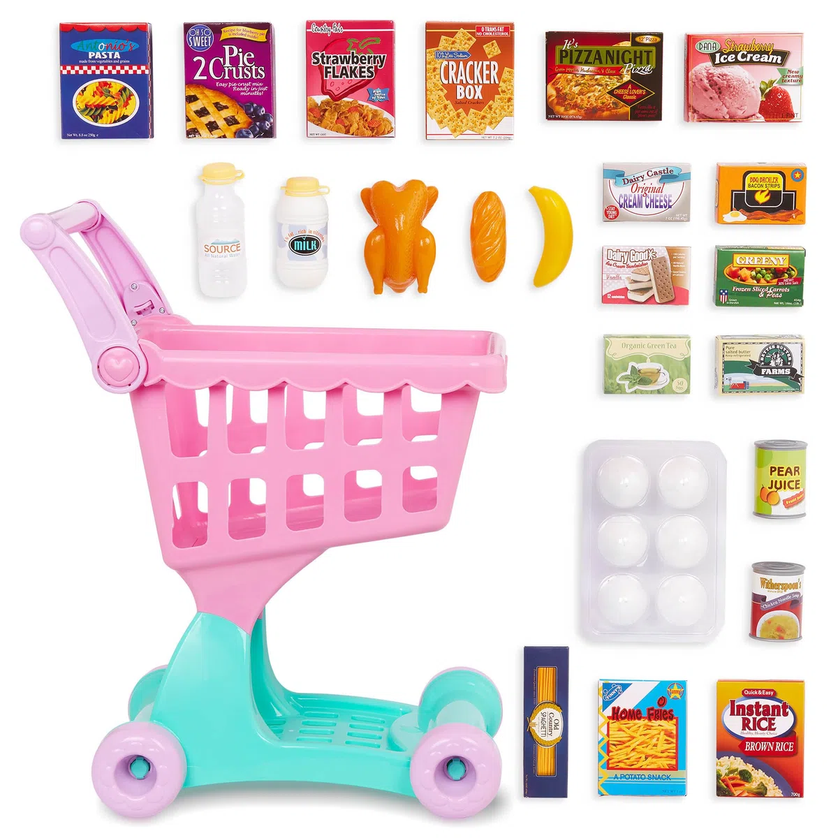 Battat - Carrello della spesa - Carrello della spesa e cibo giocattolo - Giocattolo da cucina per bambini e ragazzi - Gioco di finzione - 2 anni +