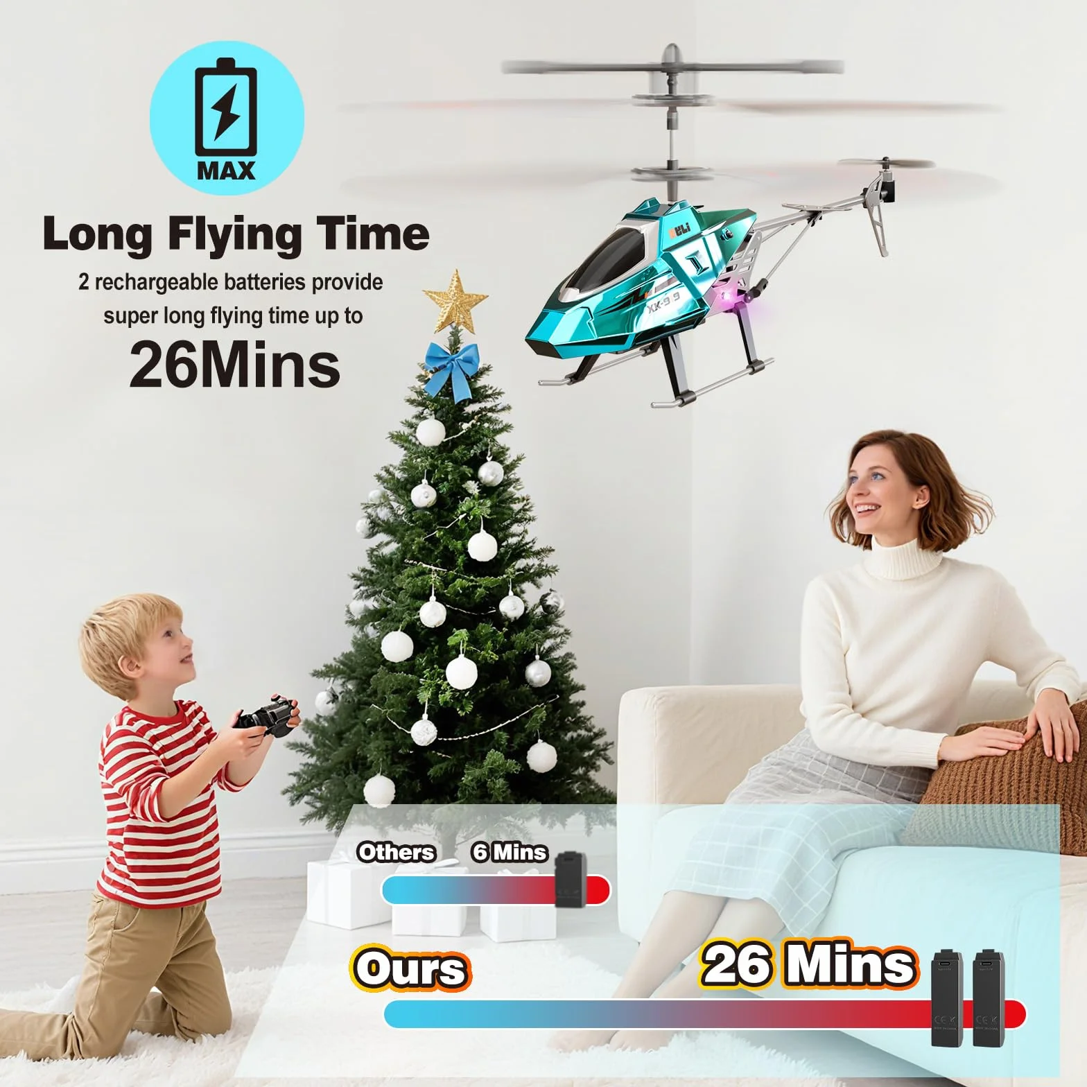 XIKOTEC Elicottero Telecomandato per Bambini, Elicottero Radiocomandato con 2 Batt, LED & Decollo/Atterraggio 1 Tasto, Elicottero Giocattolo Elicottero RC Giochi Regalo per Ragazzi 8+