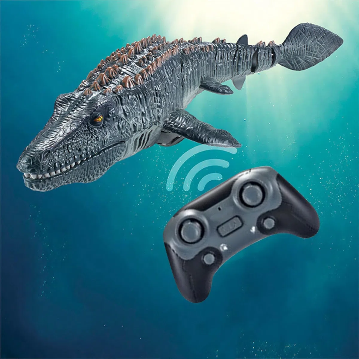 Mosasaurus - Dinosaurus Nuoto Rc, Design telecomandato, funzione di spruzzatura della luce, struttura impermeabile, gioco da bagno, avventura in piscina | Giocattolo animale acquatico per enf