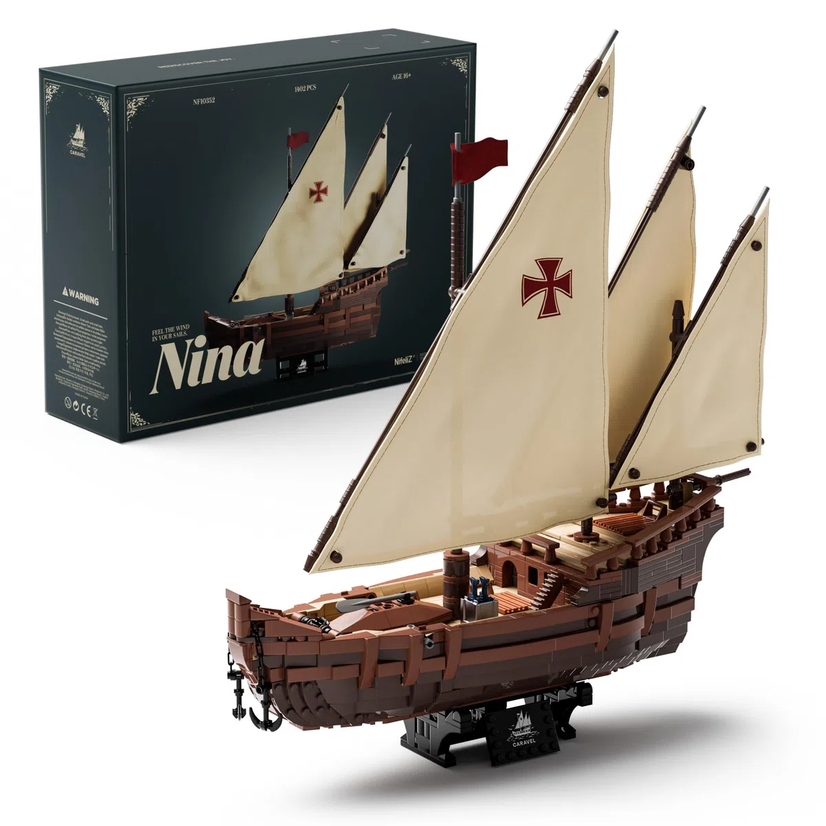 Nifeliz Kit di Costruzione della Nave a Vela Nina per Adulti, Modello Decorativo per Ufficio, Camera da Letto o Mensola, Regalo per Appassionati di Navi (1.402 Pezzi, NF10352)