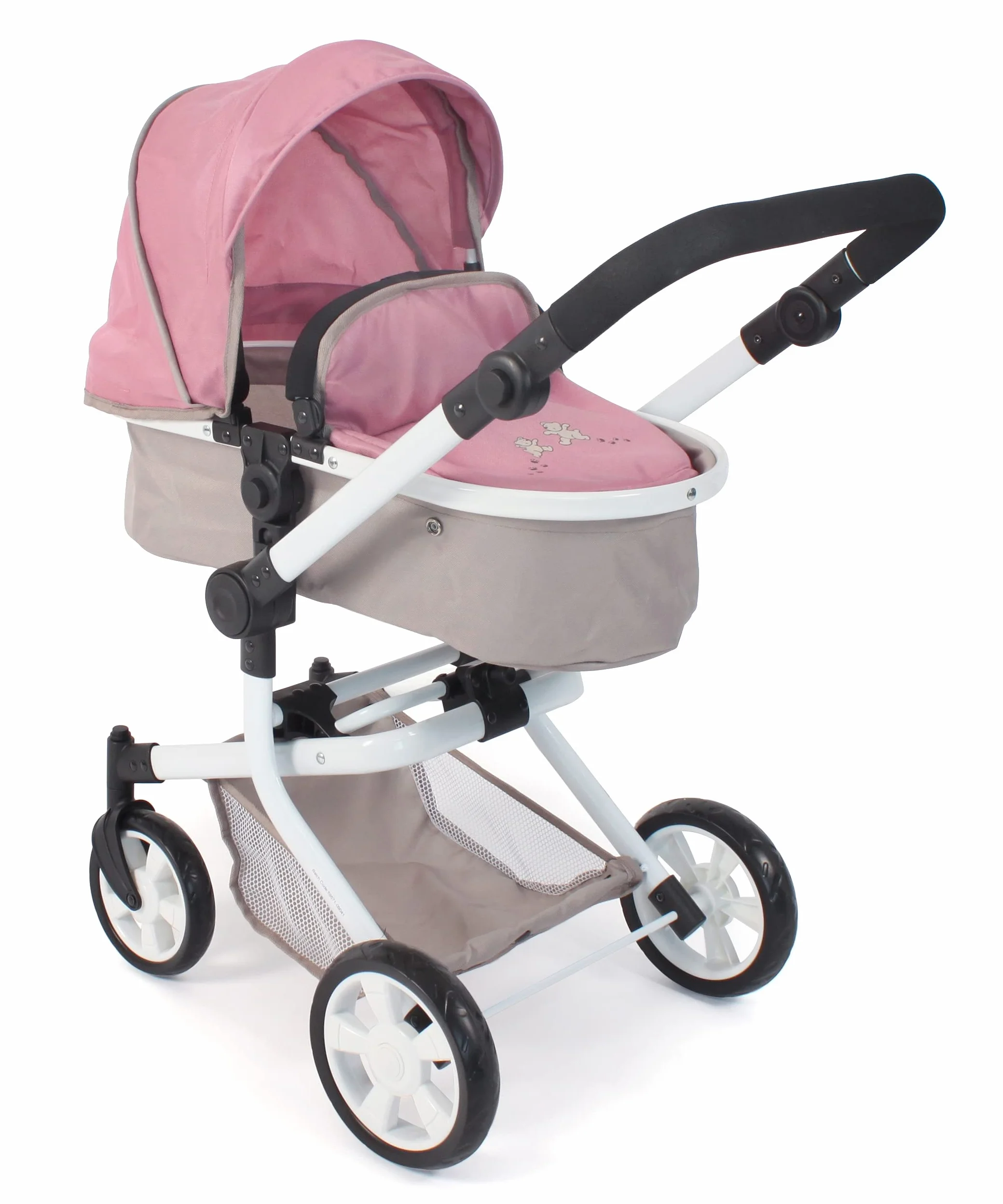 Bayer Chic 2000 - Passeggino per bambole Mika, passeggino combinato 2 in 1 per bambini dai 4 agli 8 anni, passeggino per bambole fino a 52 cm, orsetto, rosa, 73 x 41 x 82 cm
