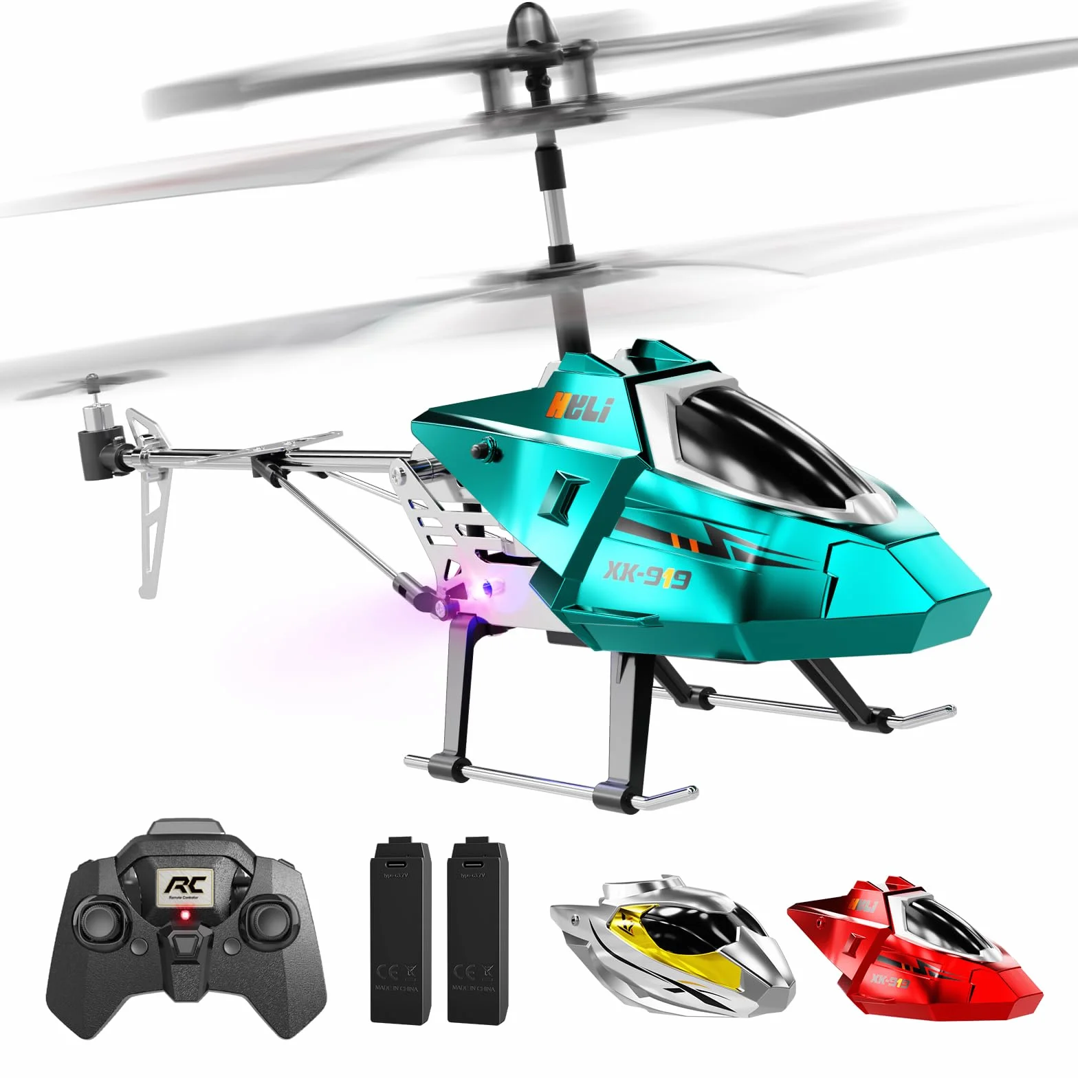 XIKOTEC Elicottero Telecomandato per Bambini, Elicottero Radiocomandato con 2 Batt, LED & Decollo/Atterraggio 1 Tasto, Elicottero Giocattolo Elicottero RC Giochi Regalo per Ragazzi 8+