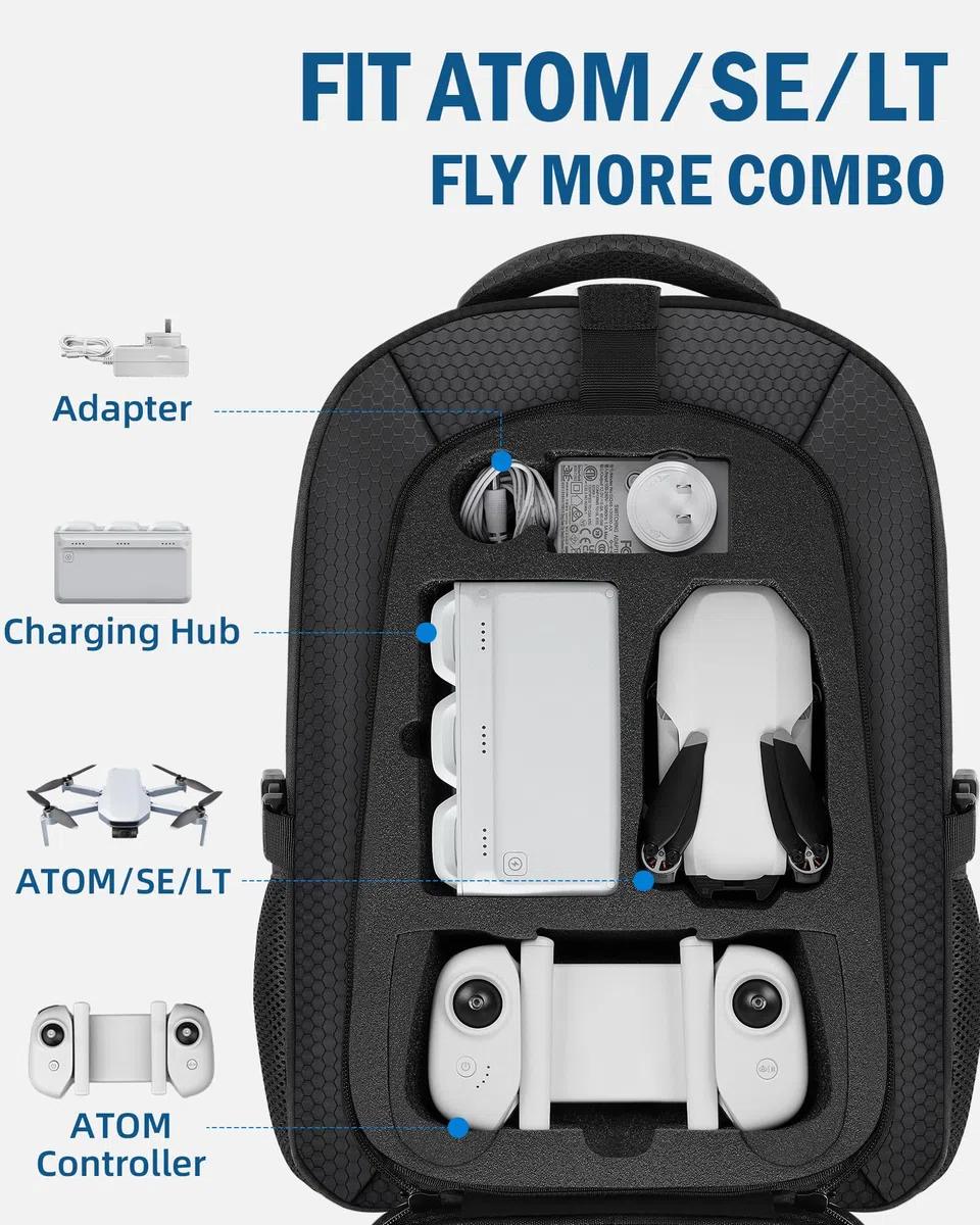 PEKREWS Atom 2 Case, zaino di grande capacità per Potensic Atom 2/SE/3-Axis/LT, borsa espandibile da viaggio per laptop da 15,6 pollici e Fly More Combo, custodia impermeabile per accessori per droni