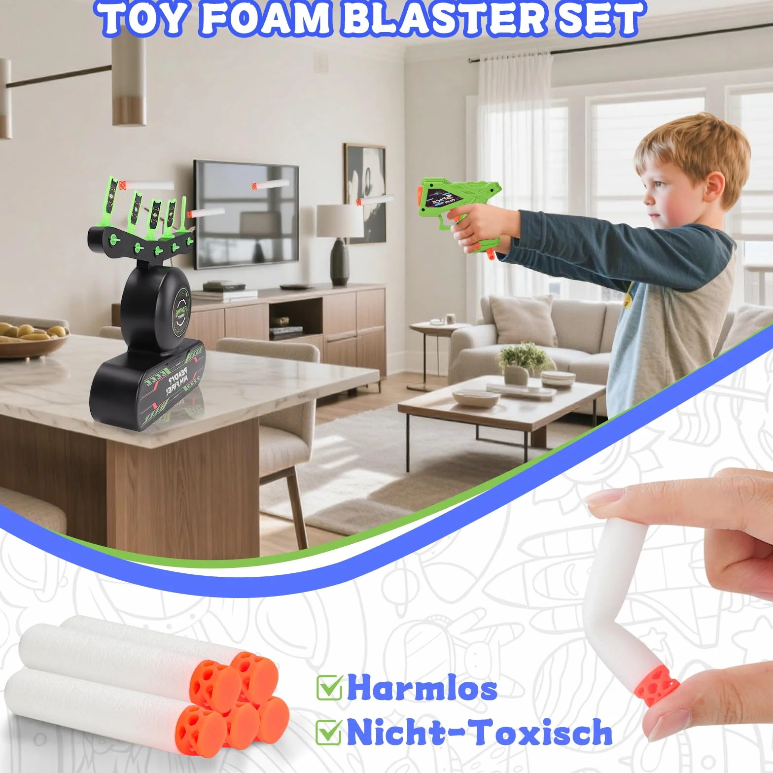 deAO Bersaglio elettronico con ostacolo fluttuante Che Si Illumina al Buio Gioco di Mira e Pratica del Bersaglio con fiammifero Luminoso Il Design Include Palline, Pistole e Accessori