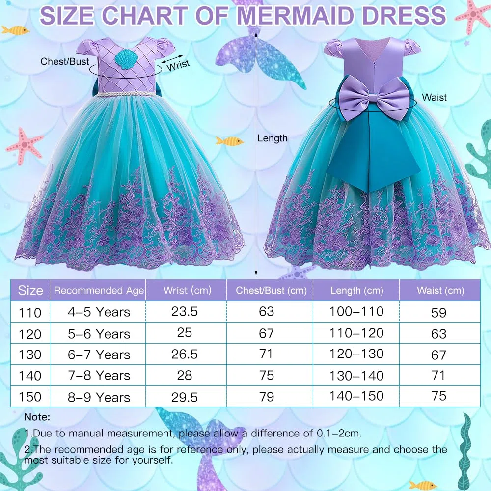 Vestito Principessa Bambina, Principessa Costume con Corona Set, Ragazze Costume, Fantasia Vestito per Halloween Carnevale Cosplay Compleanno Natale Festa