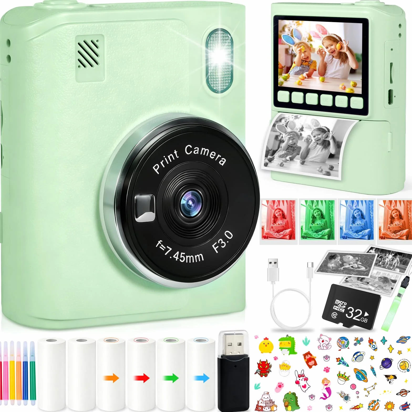 Macchina Fotografica Bambini Istantanea,2.4 Pollici 1080P Fotocamera Digitale Bambini con 32GB e 6 Rotoli di Carta da Stampa,Fotocamera,per Bambine i dai 3-12 Anni