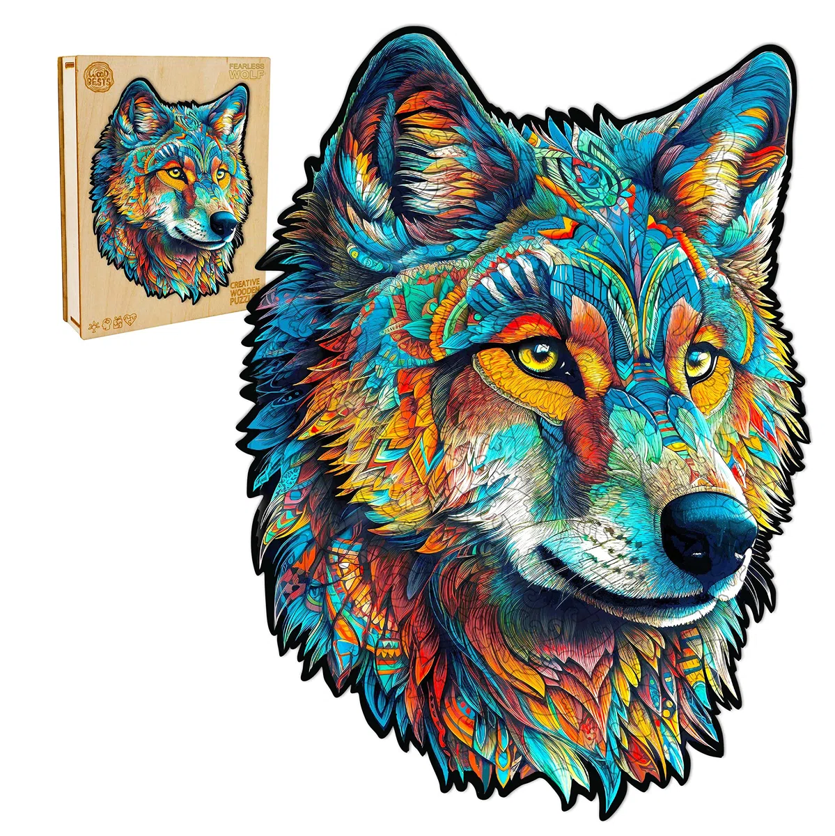 Puzzle in Legno per Adulti, 300 Pezzi, Puzzle Irregolare a Forma di Lupo, 41 x 29,7 cm, Confezione Regalo in Legno