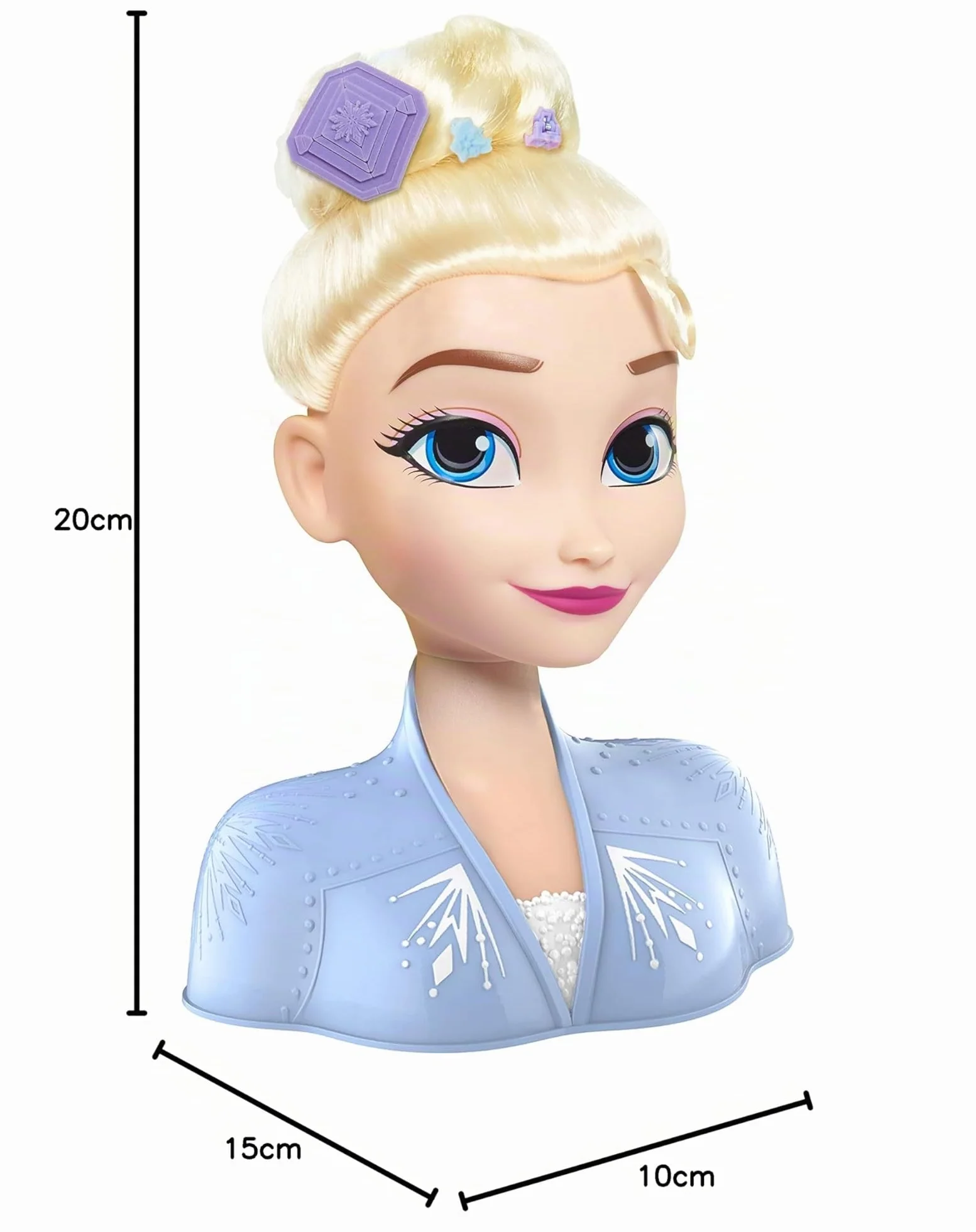 JP Disney FRND2000 Styling Frozen 2 Elsa, Basic Hair Styling Head, 17 Hair Accessories Included, Toy for Children from 3 Years of Age ,Black