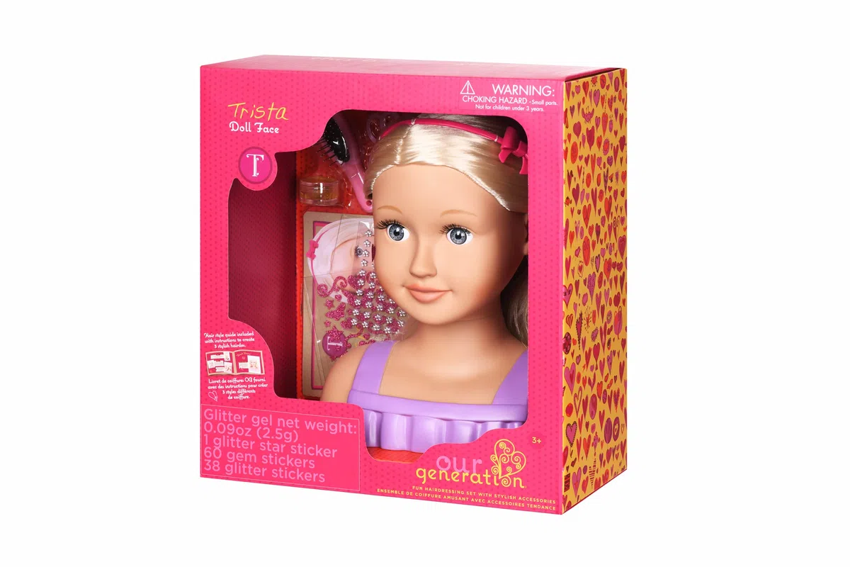 Our Generation - Trista - Testa per lo styling delle bambole - Capelli biondi e occhi azzurri - Gioco di finzione - Giocattolo per bambini dai 3 anni in su