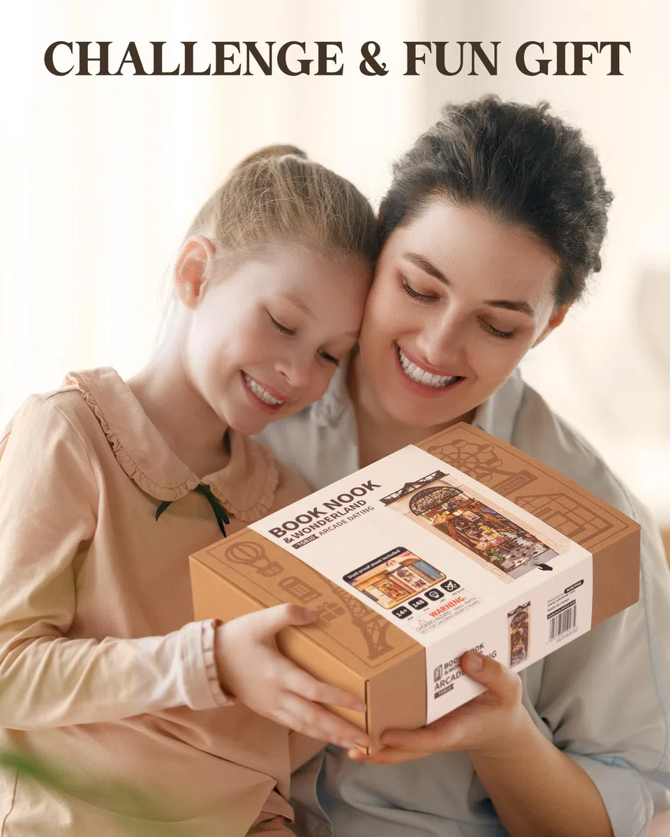 ROBOTIME Book Nook Kit Arcade Dating, Booknook con Pannello Antipolvere Casa delle Bambole In Legno, Modellismo da Costruire Adulti Regali per Adulti e Adolescenti