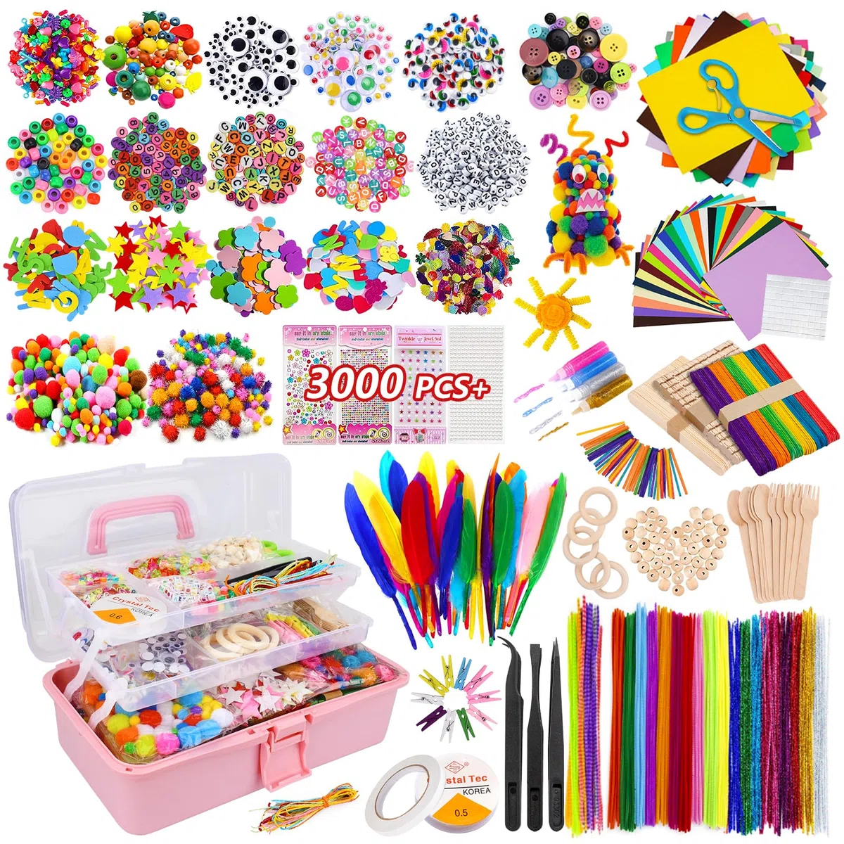 YUTUY Lavoretti Creativi per Bambini,3000+ Pezzi DIY Art Craft Set,Giochi Creativi Kids Mestiere Fai da Te Decorazioni Giocattoli,Giochi Creativi Bambina 3+Anni