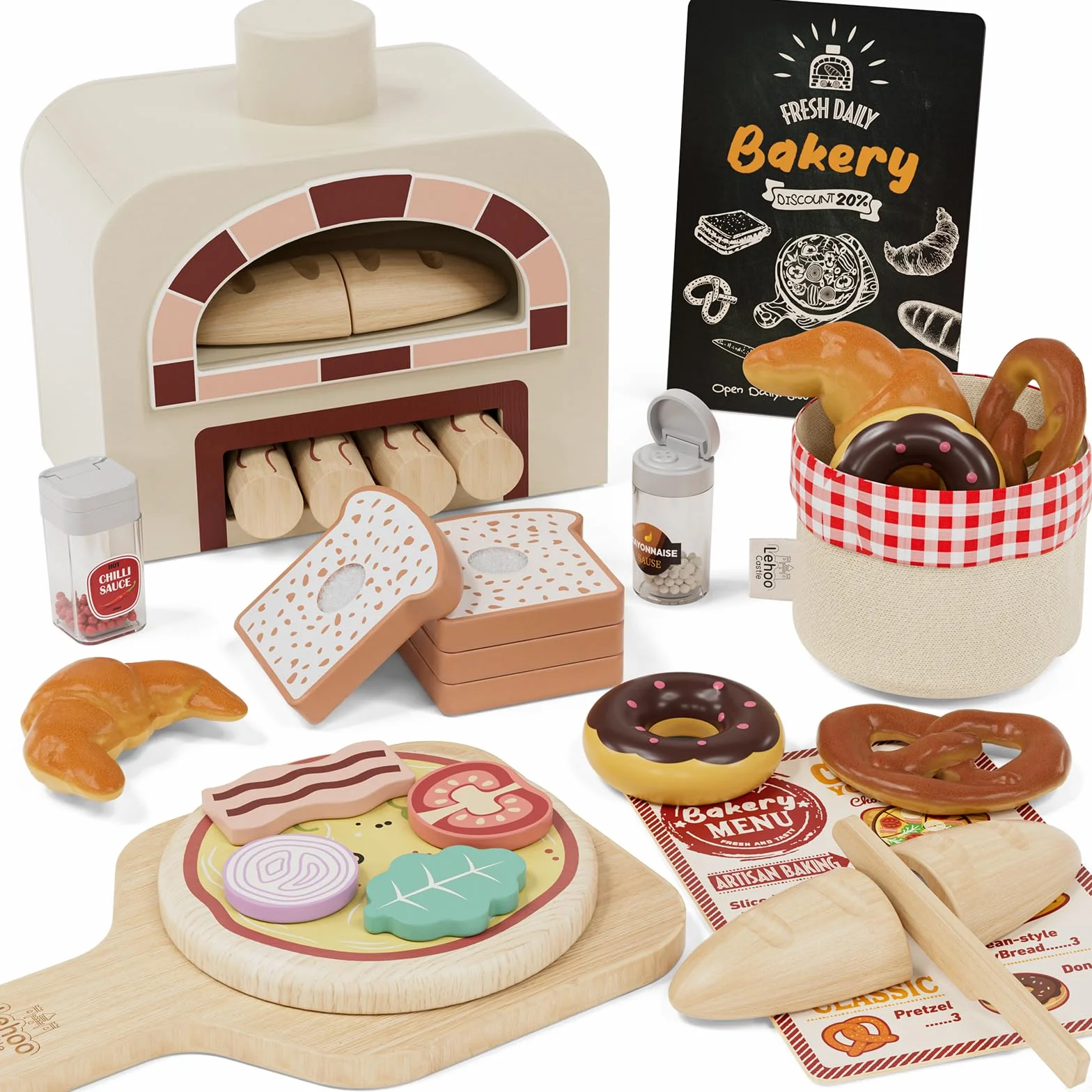 Lehoo Castle Cucina Giocattolo per Bambini, Pizza Giocattolo in Legno, Accessori Cucina Bambini, Giochi Bambino Bambina 3-5 Anni