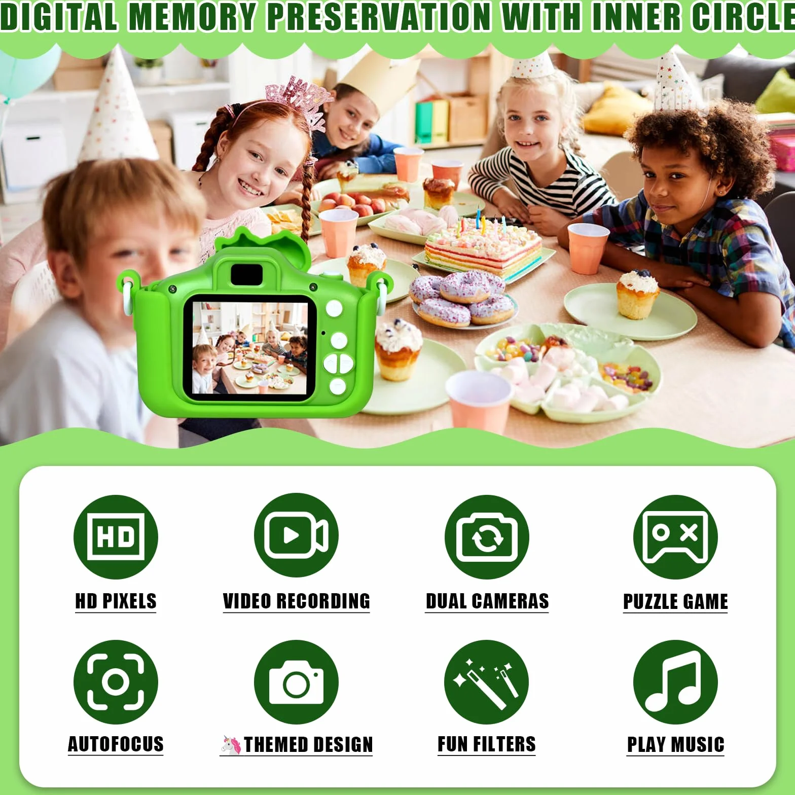 Macchina Fotografica Bambini, 2.0 Pollici Schermo Fotocamera Bambini 1080P HD Fotocamera con 32 GB, Regalo Giocattolo di Natale & Compleanno per Ragazze Ragazzi da 3-12 Anni (Verde)
