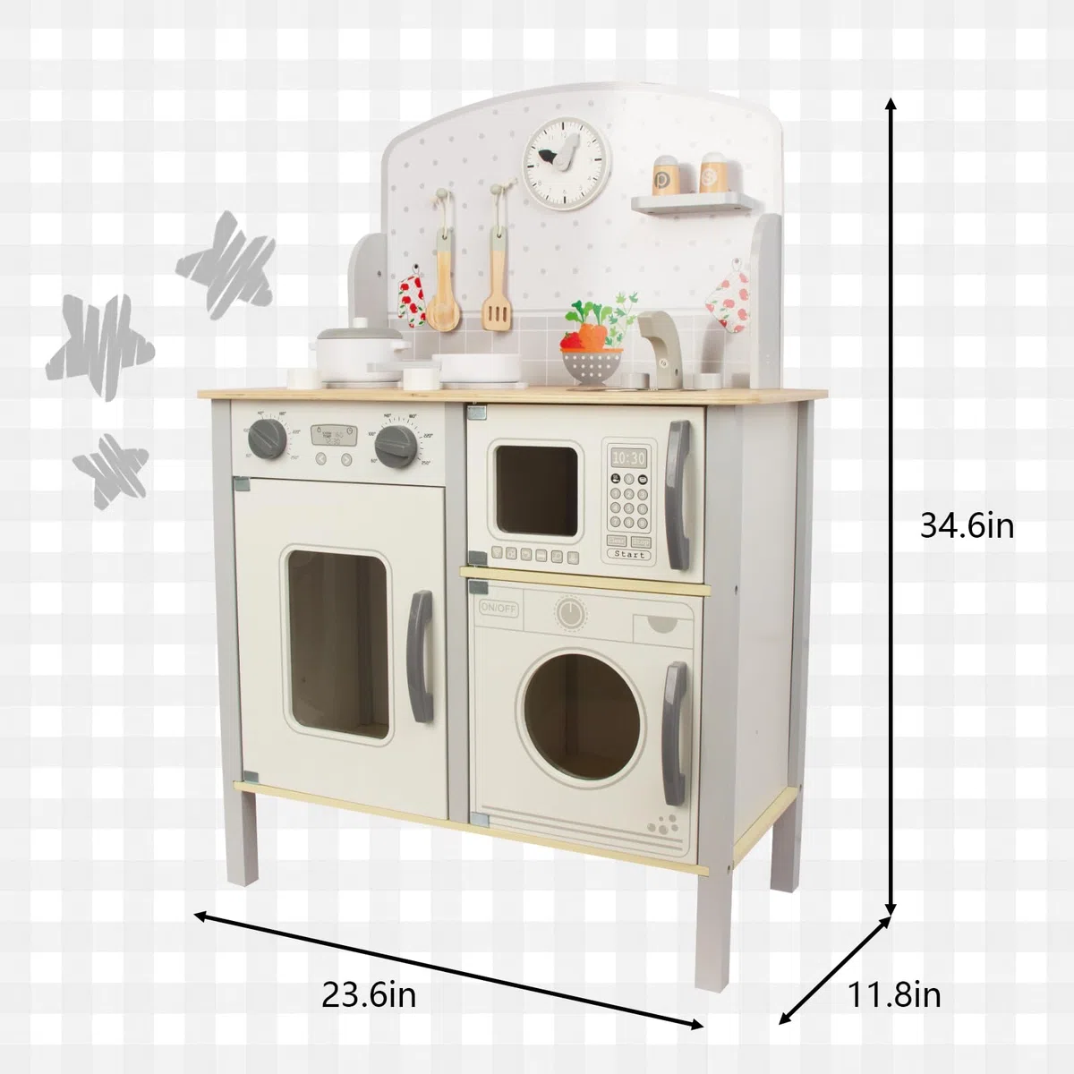 WOODENFUN Cucina giochi per bambini 3-8, in legno per bambini che giocano cucina Playset Chef Pretend Play Set per bambini piccoli, giocattoli da cucina regali per ragazzi ragazze (bianco)