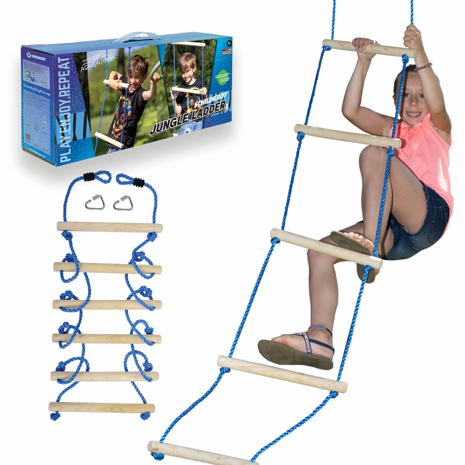 Schildkröt Jungle Ladder, Accessorio Jungle Line, Robusta Scala di Corda Lunga 2,5 Metri, 6 Pioli in Legno di Alta Qualità