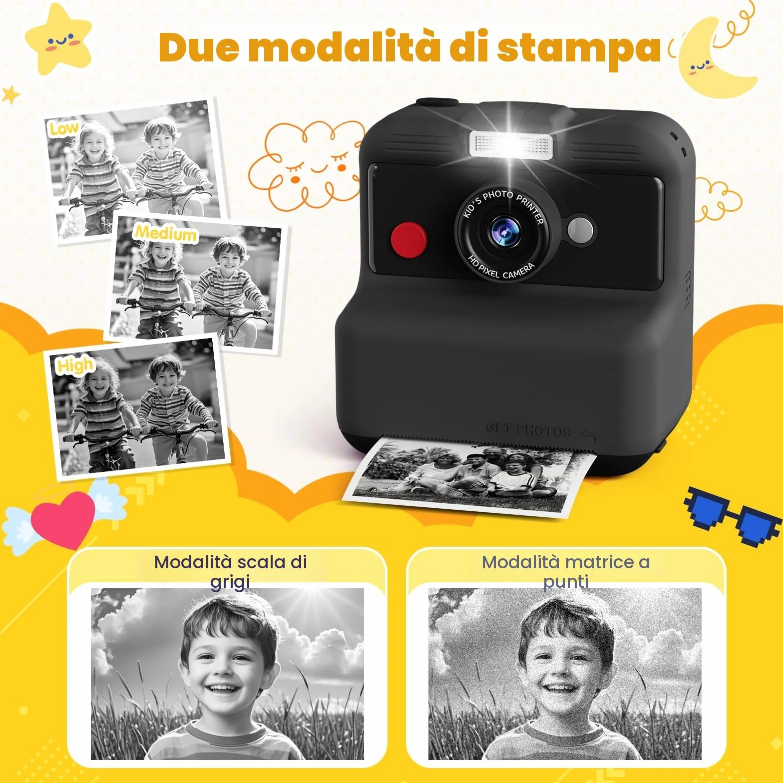 CAMCLID Macchina Fotografica Istantanea Bambini 48MP 2,5 UHD 3,0 Pollici con Scheda 32GB Nero