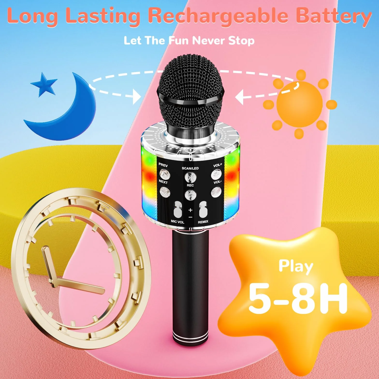Ankuka Microfono Karaoke Bluetooth Wireless Microfono Bambini Regalo per Bambini 3-12 Anni Microfono Giocattolo Cambia Voce, Compatibile con Android, iOS, PC Nero