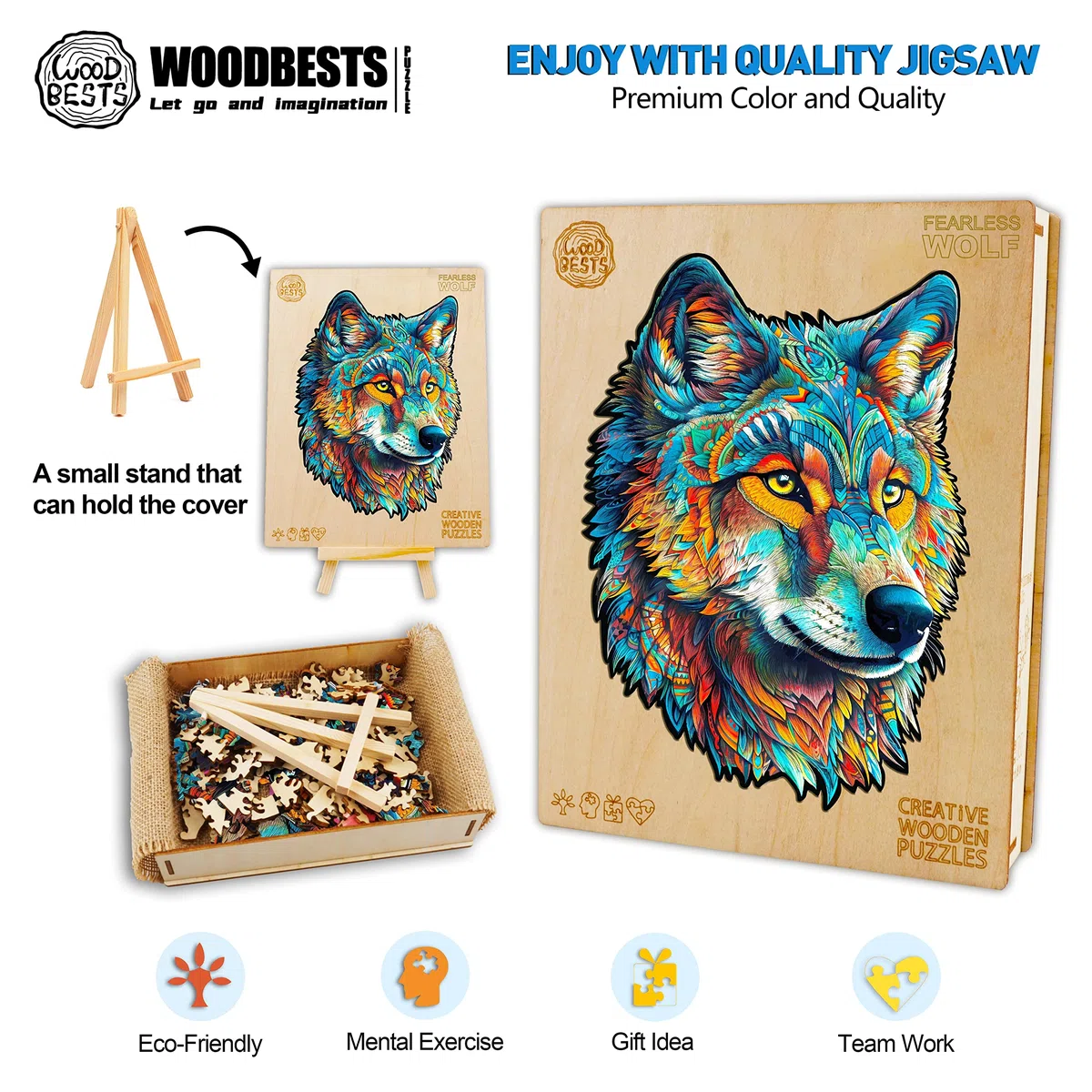 Puzzle in Legno per Adulti, 300 Pezzi, Puzzle Irregolare a Forma di Lupo, 41 x 29,7 cm, Confezione Regalo in Legno