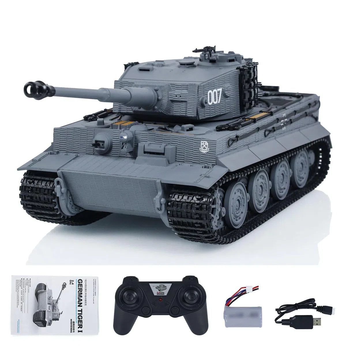 Taigen 1/24 Carro armato radiocomandato Tiger I RC, combattimento a infrarossi, carri armati militari, telaio finale con rinculo, LED flash, grigio