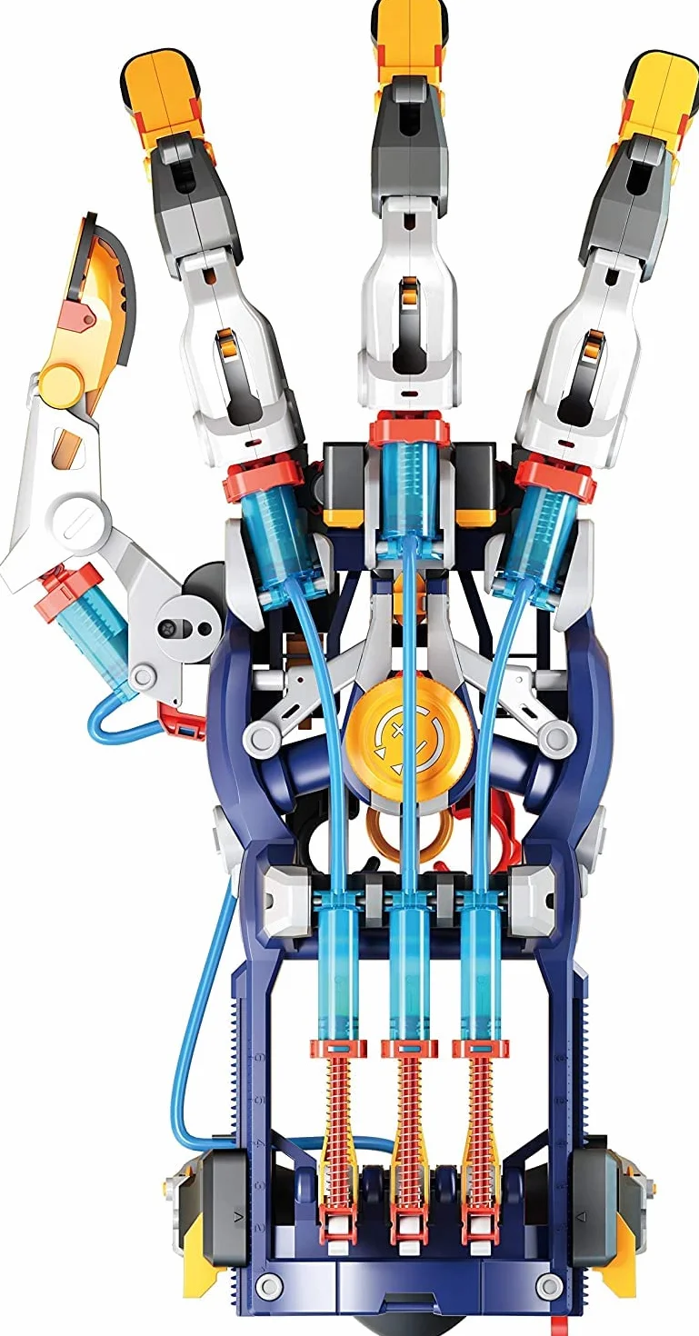 Mega Cyborg Hand kit idraulica da montare, età 7+, regolabile per destro o sinistro, adattabile alla mano, cilindri e pistoni idraulici a acqua, solleva fino a 600g, comprende 5 esperimenti STEM