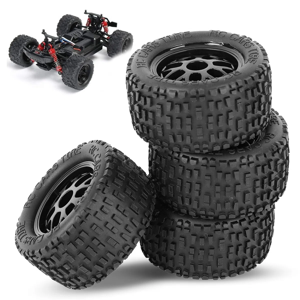 Ruota per Camion RC, 4 Pezzi Ammortizzazione Forte Pneumatici RC Ecologici Struttura Irregolare Presa Eccellente per 1:14 1:16 1:18