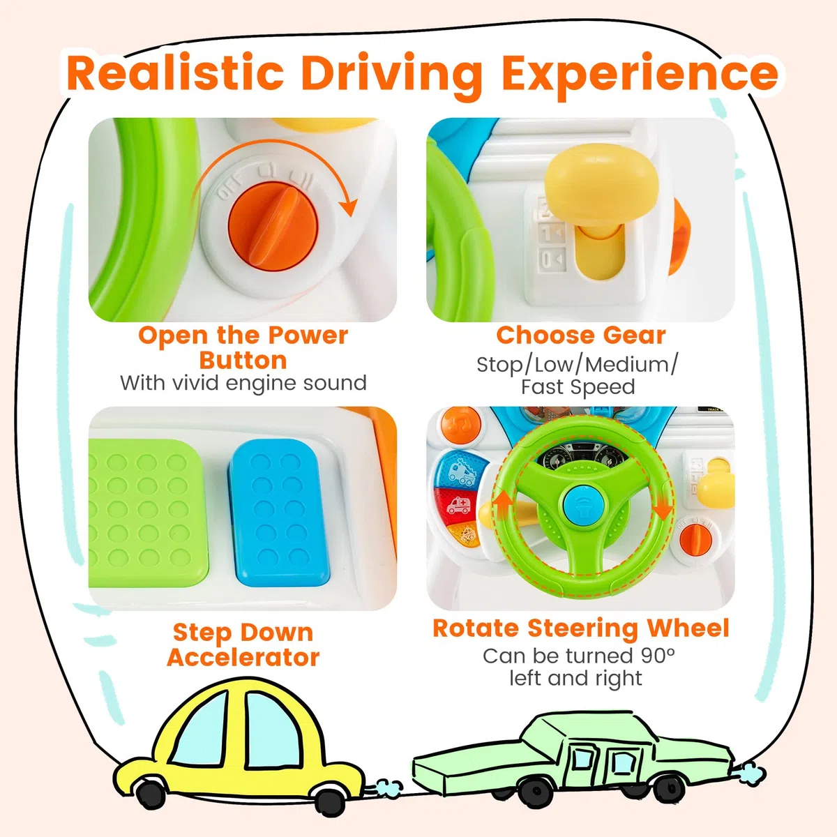 RELAX4LIFE Volante Giocattolo per Bambini, Simulatore di Guida Auto, Effetti di Luce e Suono, Gioco Educativo, Montessori, Regalo per Bambini 3+ Anni