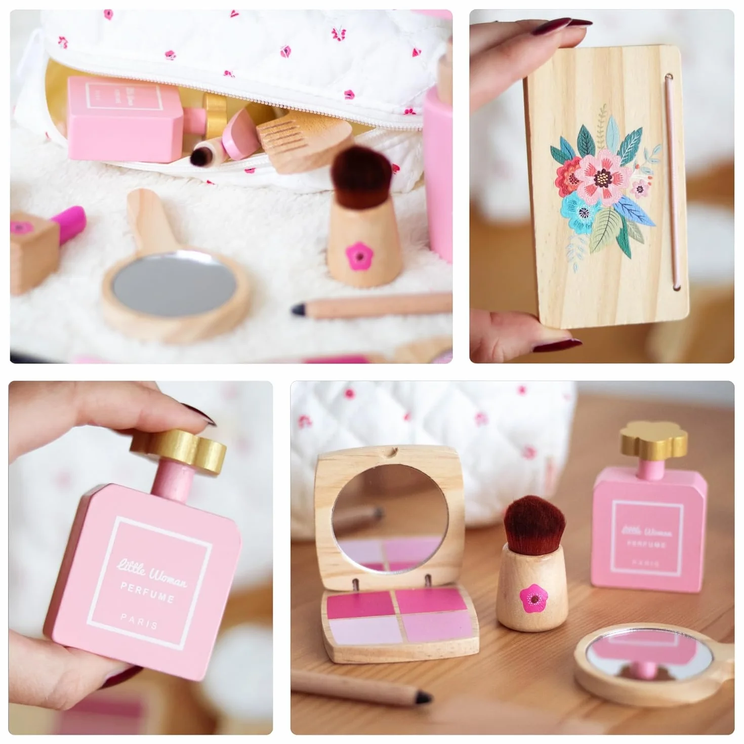 Set Trucchi Bambina in Legno Finti, Bacxzomx Finto Trucco Bellezza Salone con Trousse Cosmetici, Accessori Postazione Trucco Bimba, Giochi in Legno, Regalo Bambine 3 4 5 6 7 Anni