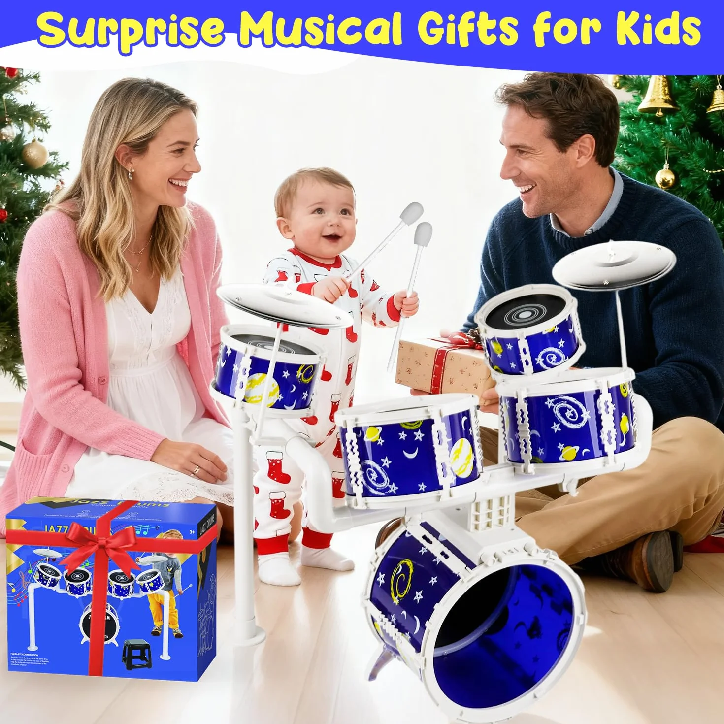 Batteria per bambini, set di batteria Verdantree Toy, batteria bambini, 5 strumenti musicali a percussione, educazione precoce, giocattoli per di 3, 4 e 5 anni