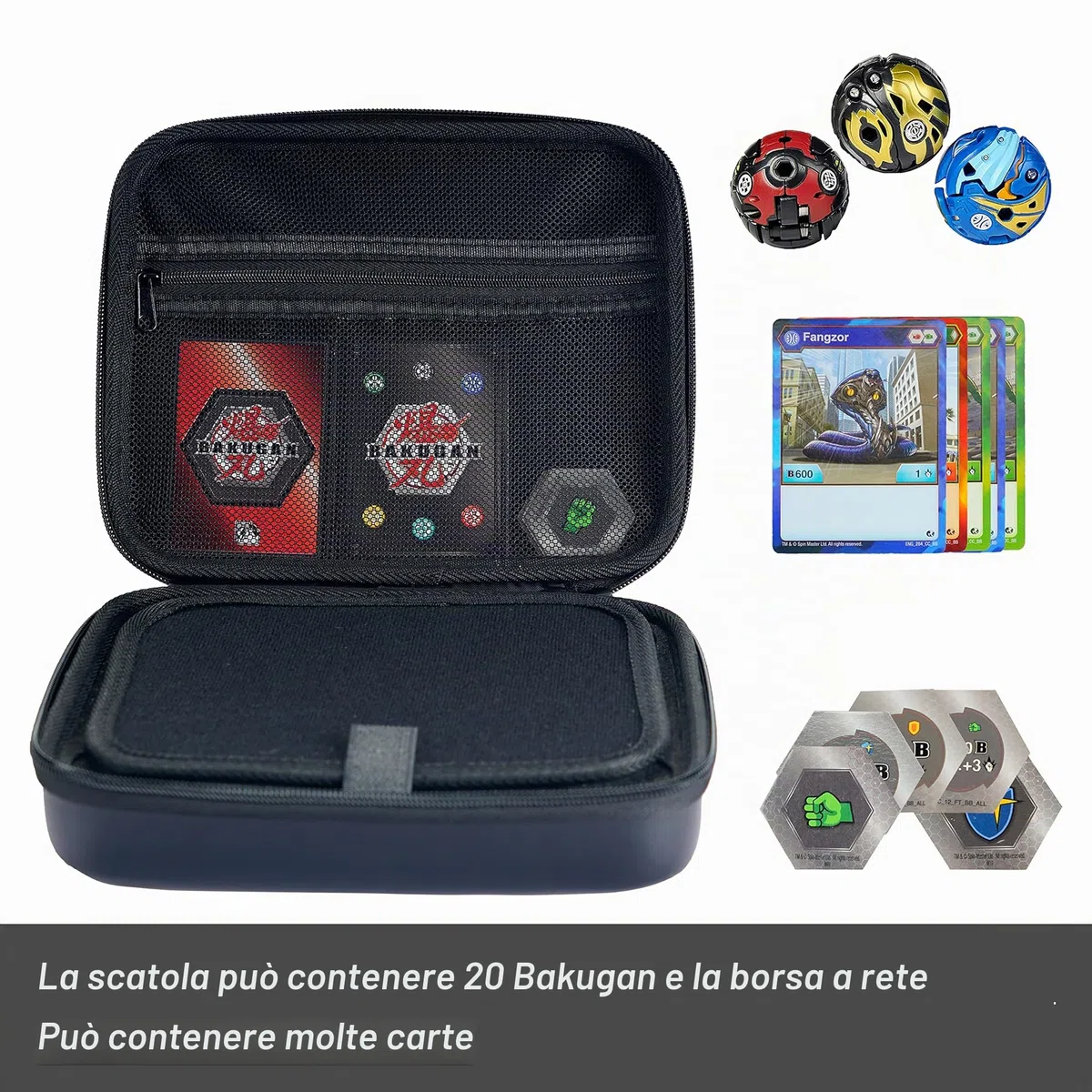 Giocattolo Organizzatore Custodia Compatibile con Figure Bakugan, BakuCores e Figure Fighter, Mini Giocattolo Contenitore Custodia (20 tasche, Nero) (Senza giocattoli)