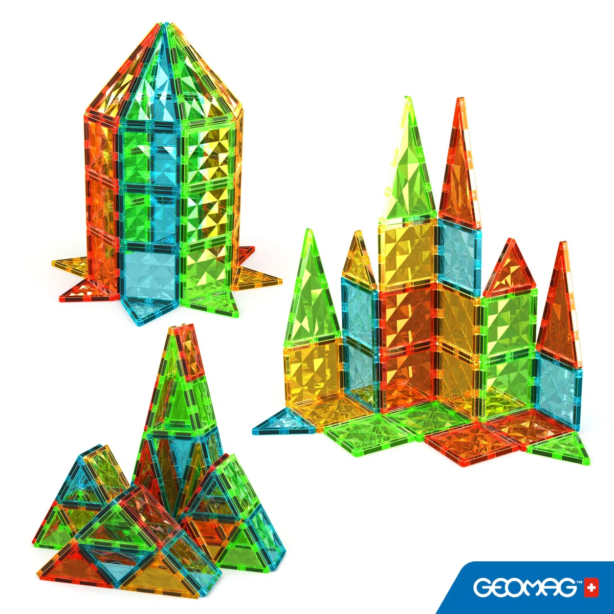 Geomag - Magnetic Tiles Gems 60 Pezzi, Costruzioni Magnetiche per Bambini, Tessere e Blocchi Magnetici 4 Forme, Giochi Bambini 3 Anni+, Giochi Montessori STEM Educativi, Idea Regalo Natale Compleanno