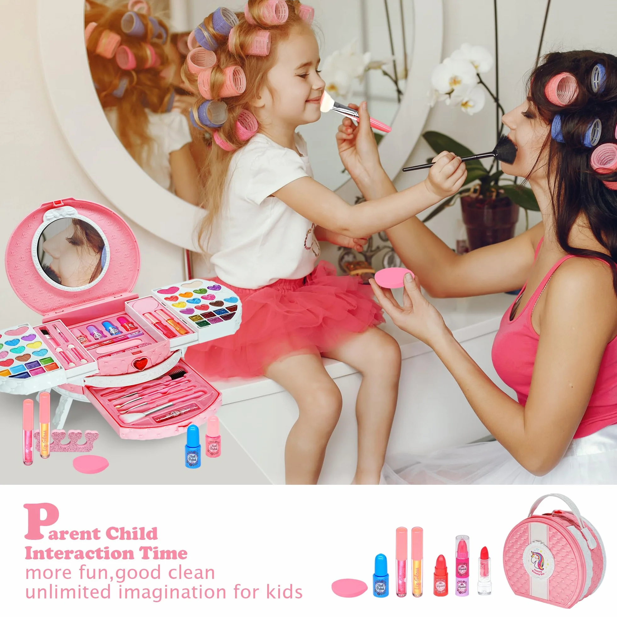 Mrabbitoo Set Trucchi Bambina - 66 pezzi Anallergici Lavabile Valigetta Trucchi Bambina, trousse Trucco Bimba, Giochi Natale Compleanno Regalo Principessa 3 4 5 6 7 8 9 10 11 12 Anni (rosa)