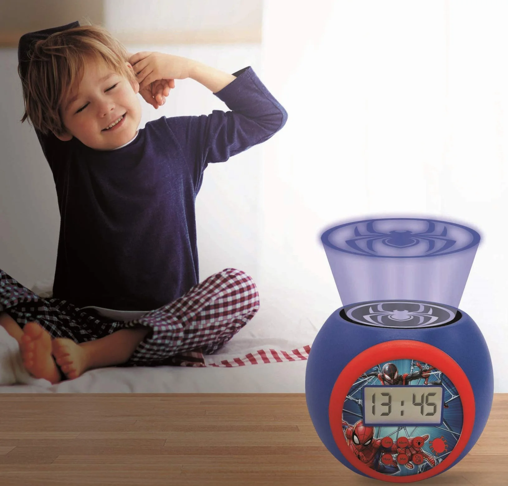 Lexibook, Spider-Man, Sveglia a proiettore con funzione snooze e sveglia, luce notturna con timer, schermo LCD, funzionamento a batteria, blu/rosso, RL977SP